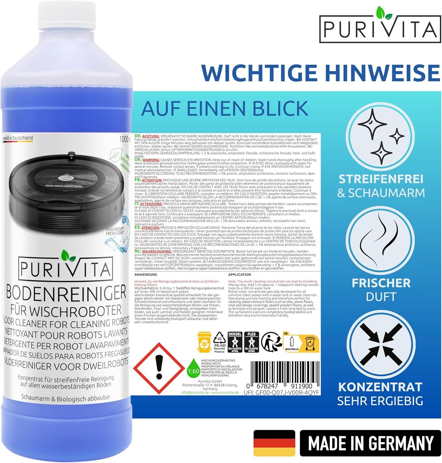 Purivita PURIVITA - Bodenreiniger Wischroboter - 1000ml Fussbodenreiniger