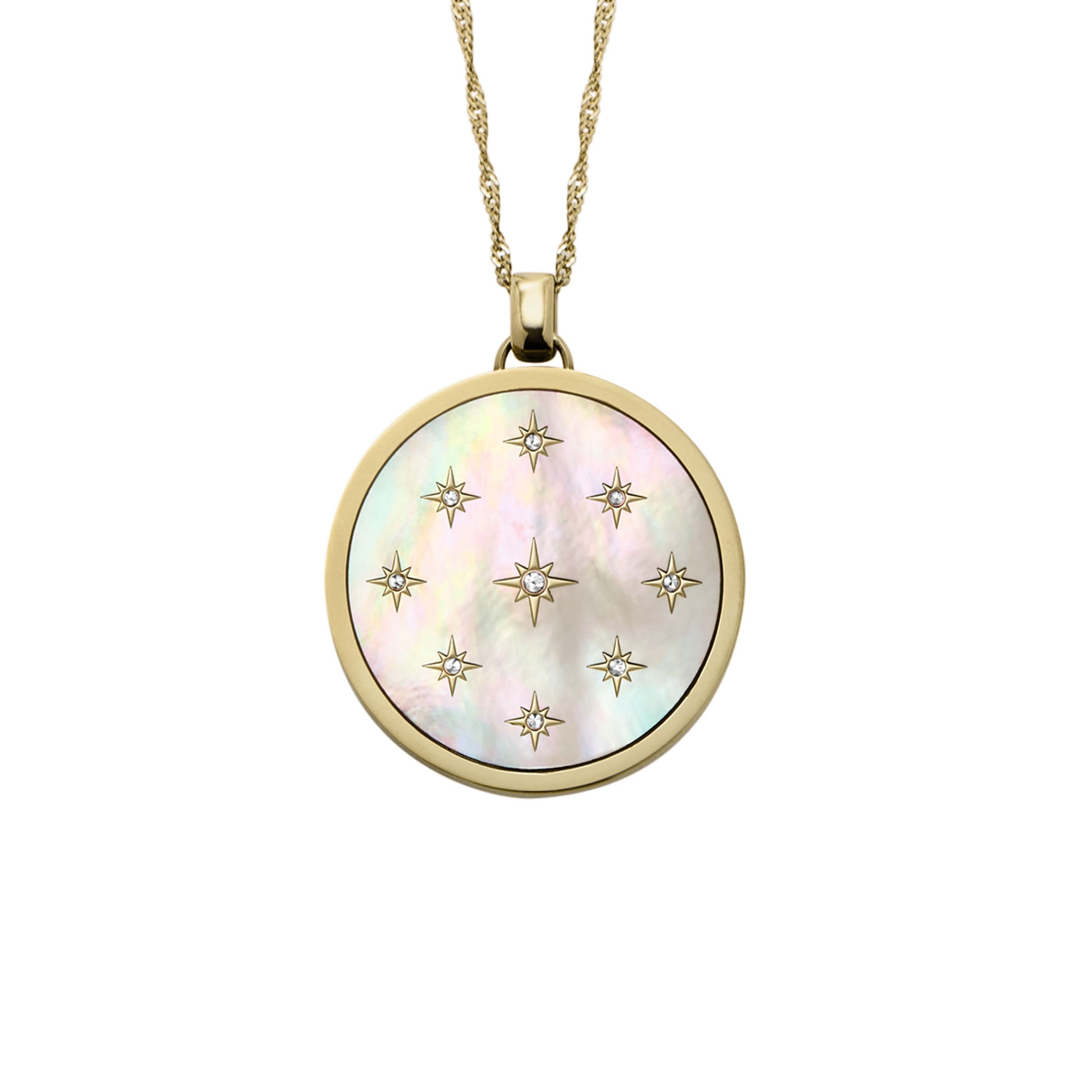 Fossil Kette mit Anhänger Schmuck Geschenk Edelstahl JEWELRY, JF04864710, mit Glasstein - mit Perlmutt