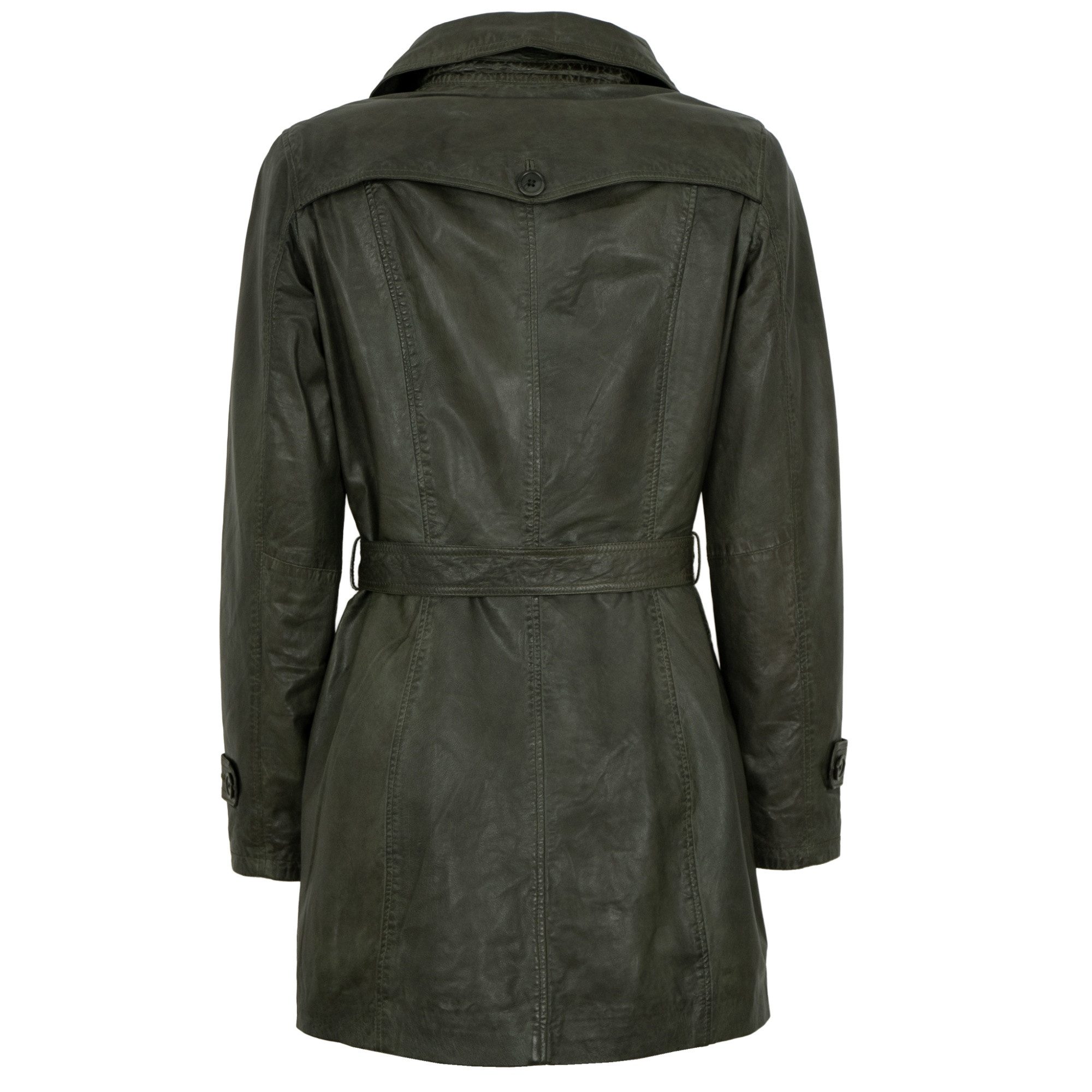 Maddox Lederjacke Borneo MADDOX - Damen Ledermantel Trenchcoat Lammnappa olive