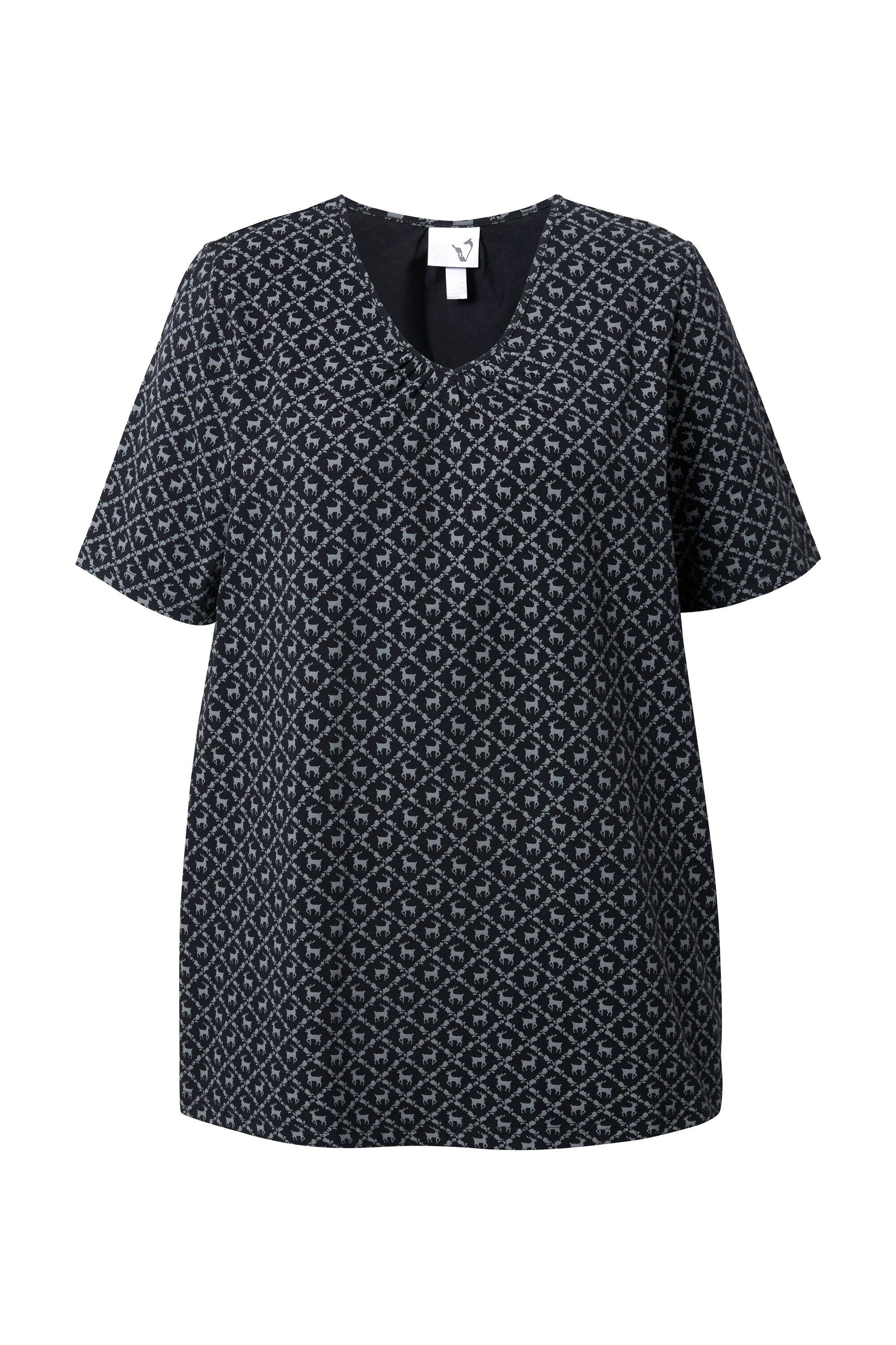 Ulla Popken T-Shirt T-Shirt Trachtenmuster A-Linie V-Ausschnitt