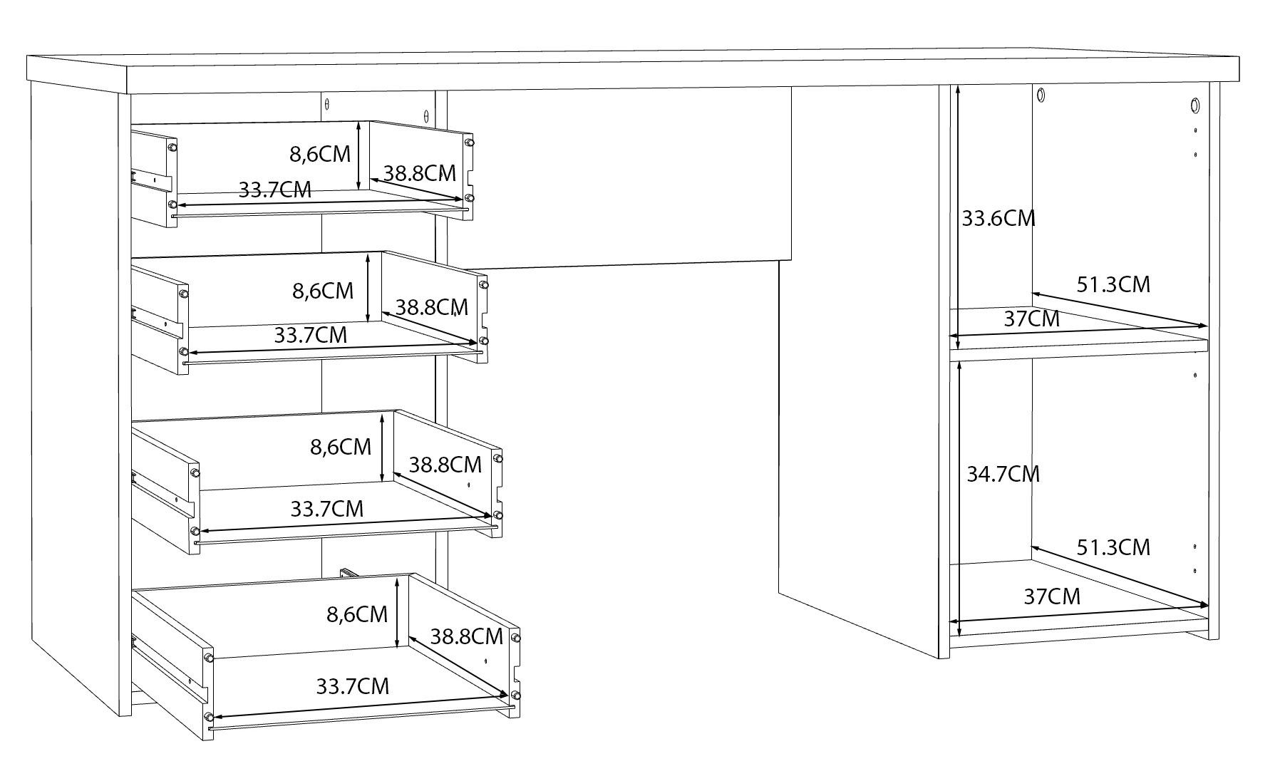 FORTE Schreibtisch Netta, Breite 145 cm, mit Schubladen