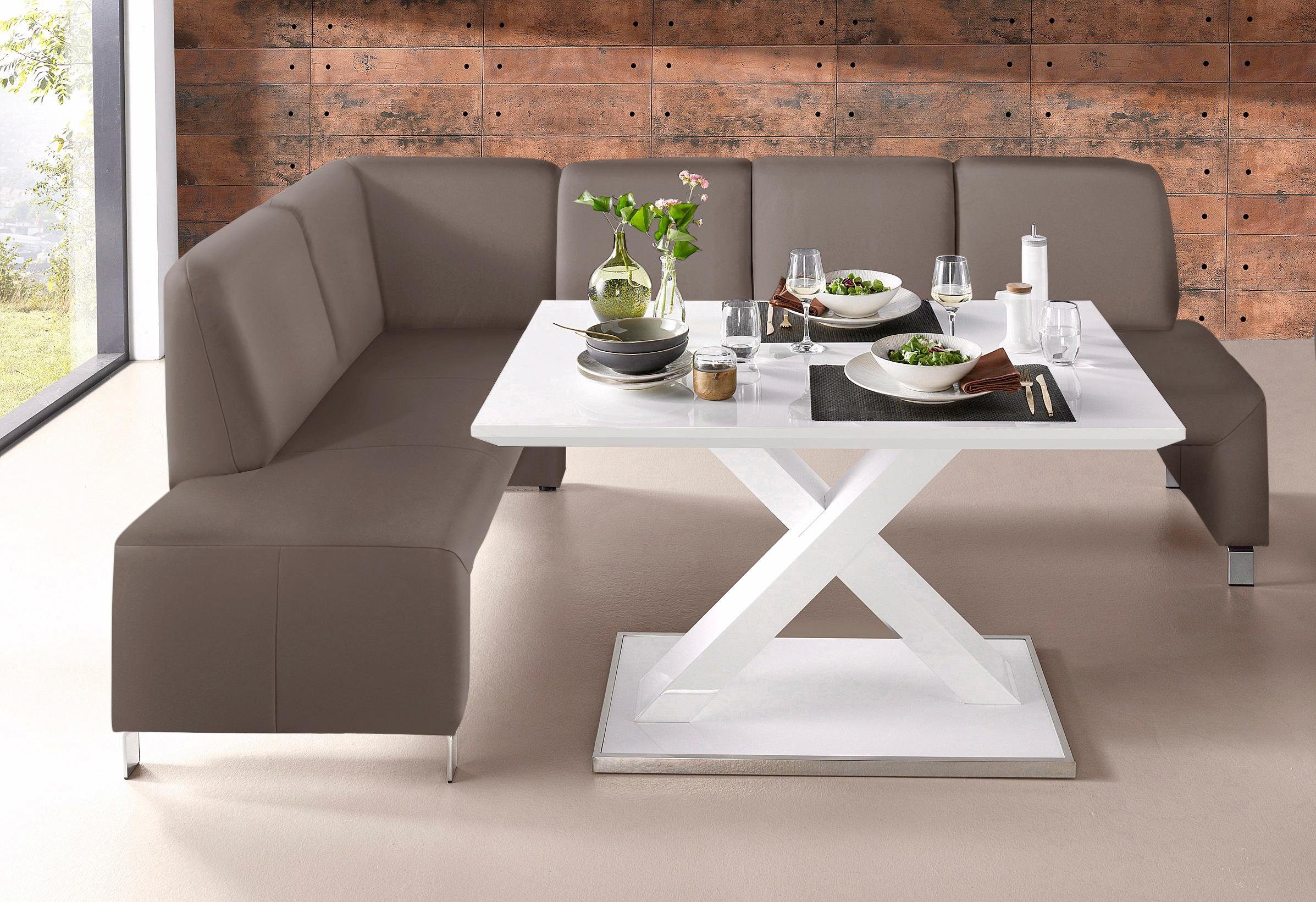 exxpo - sofa fashion Eckbank Intenso, viele Bezugsstoffe Cord, Struktur 243/158 cm (B/T), hohe Bodenfreiheit, frei im Raum stellbar, hoher Sitzkomfort
