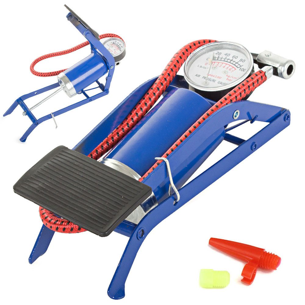 VERK GROUP Fußpumpe Fußpumpe Fahrradpumpe 7 Bar mit Manometer Einzylinder (1-tlg), Manometer, Max. 7 Bar