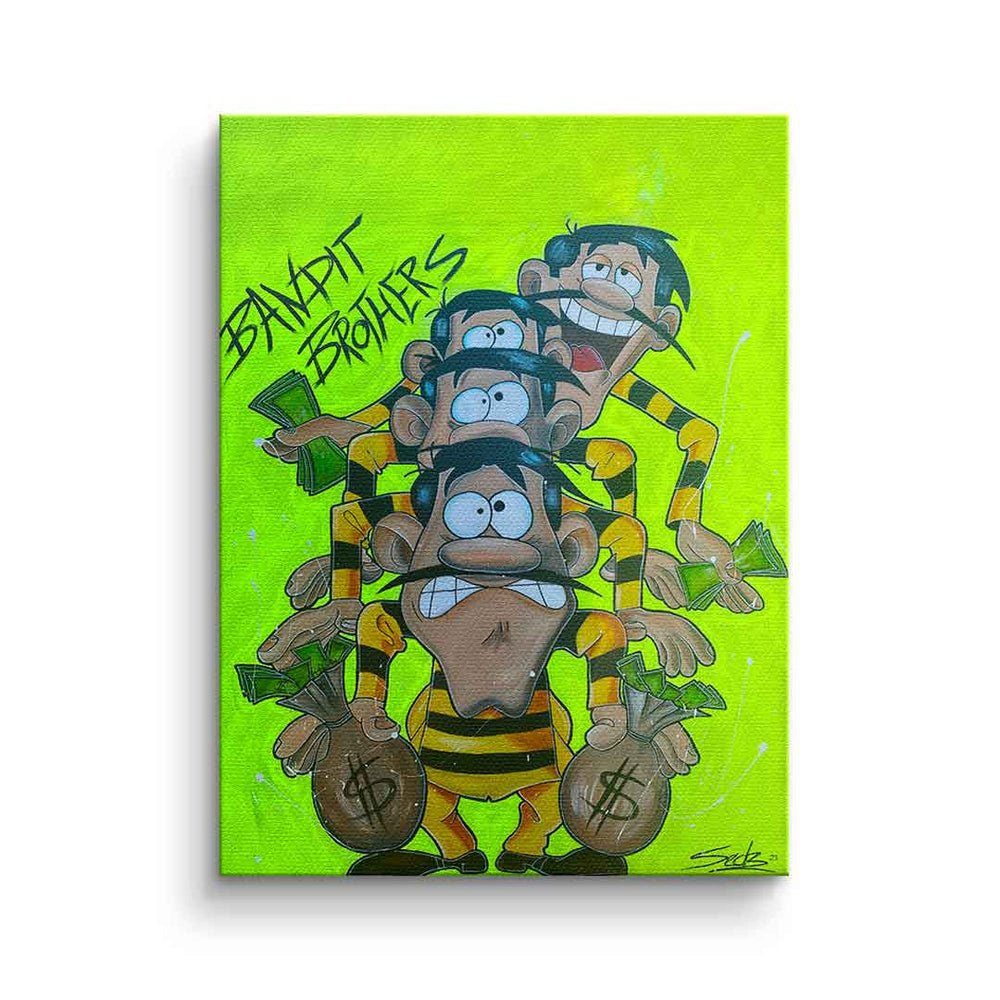 Brothers, Lucky Art Bild Bandit Brothers schwarzer Leinwandbild Luke comic Die Rahmen Pop DOTCOMCANVAS® Daltons Bandit Leinwand