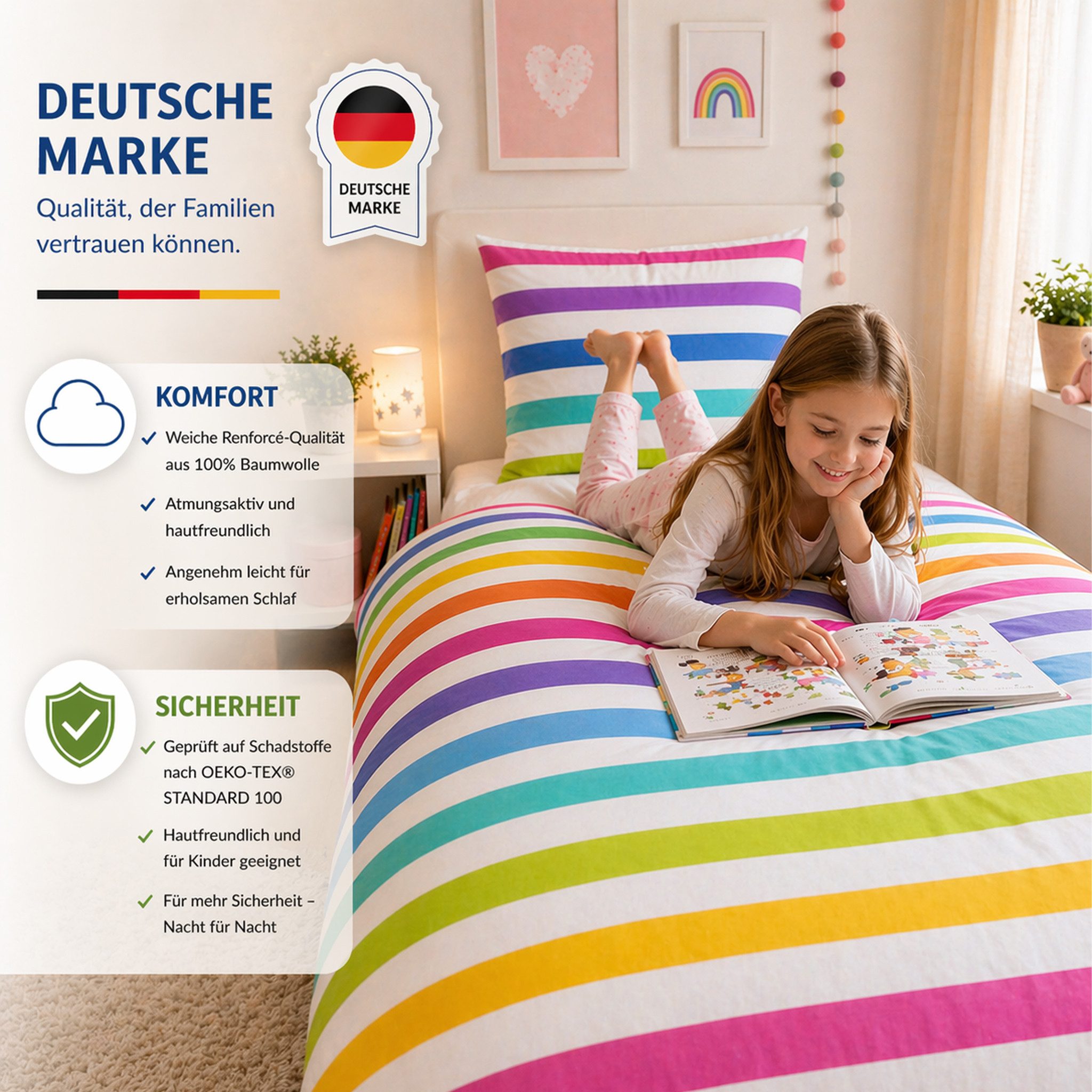 Buymax Kinderbettwäsche Rainbow Kids, Renforcé, 2 teilig, 135x200 cm, 100% Baumwolle, Reißverschluss, Kind, Regenbogen – Bild 4 von 5