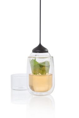AdHoc Teesieb Glas-Teefilter Fusion XL, Glas, Silikon, (1-St), perfekt für großblättrige Teesorten oder Zutaten wie Zitrone, Ingwer