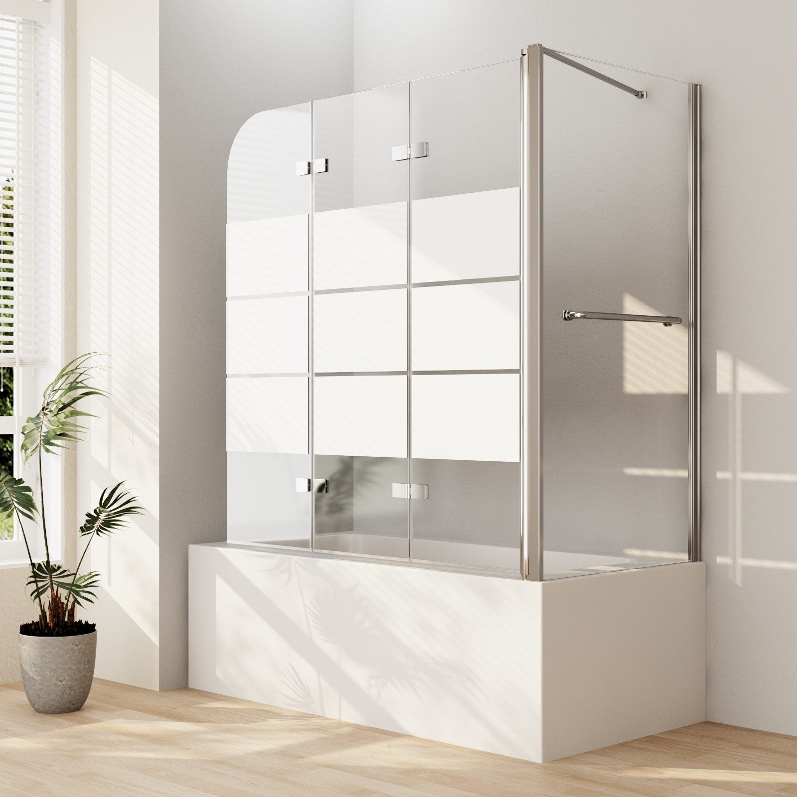 WDWRITTI Badewannenaufsatz mit ohne seitenwand Badewannenfaltwand 3 teilig faltbar milchglas, 6mm ESG