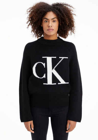 Calvin Klein Jeans Rundhalspullover »BLOWN UP CK HIGH NECK SWEATER« mit großem CK Monogramm in Kontrastfarbe