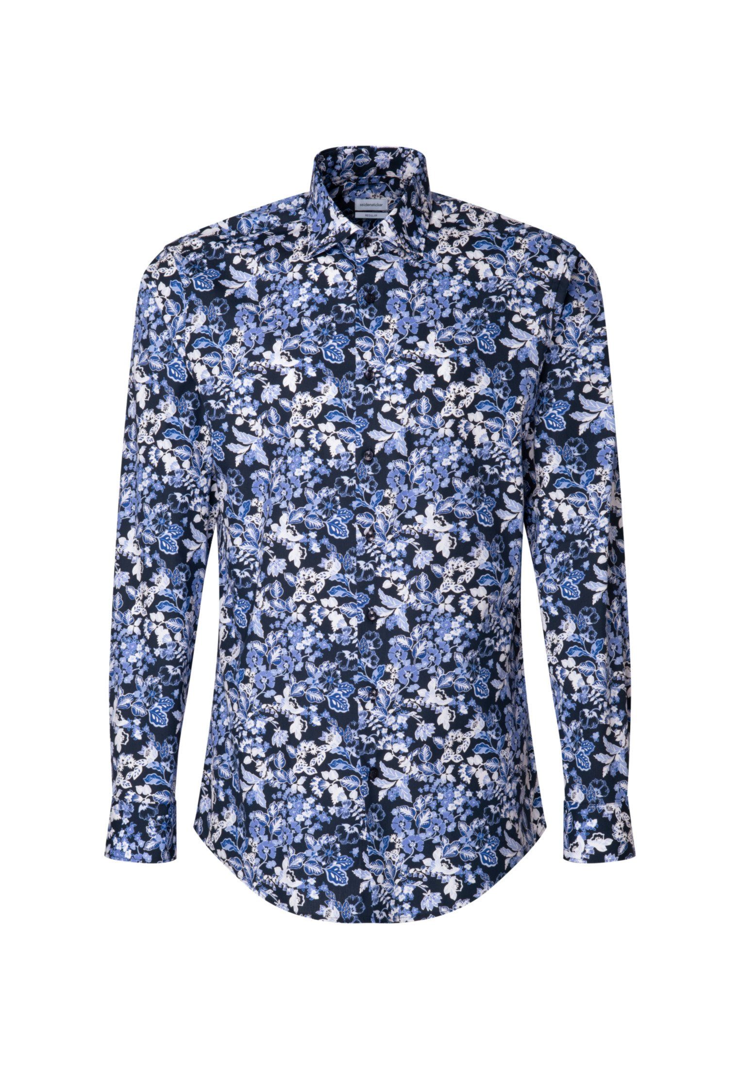 Regular Floral Hellblau Regular Businesshemd Langarm seidensticker Kentkragen