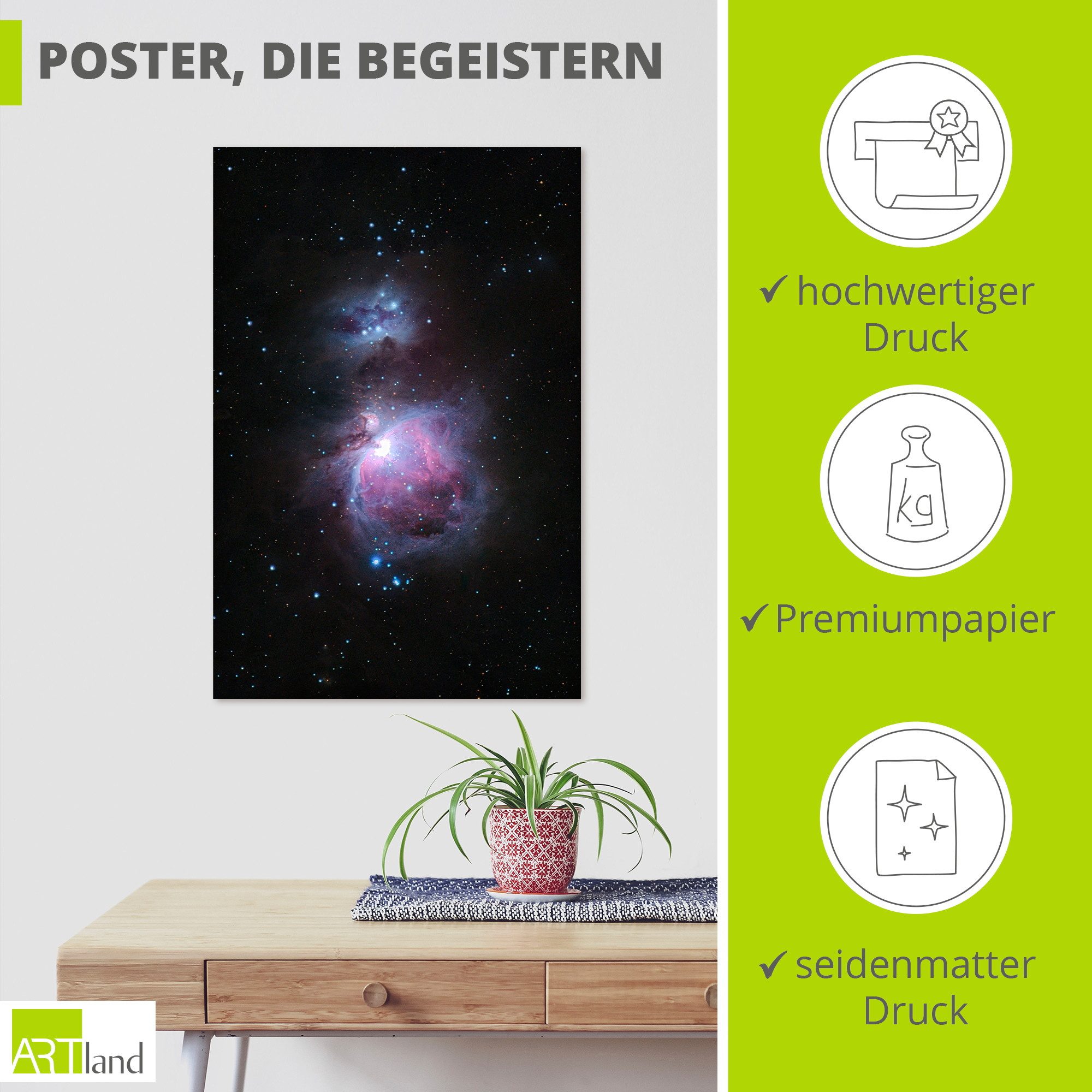 Artland Wandbild Orionnebel im Sternbild Orion, (1 St), als Alubild, Leinwandbild, Poster, Wandaufkleber in verschied. Größen