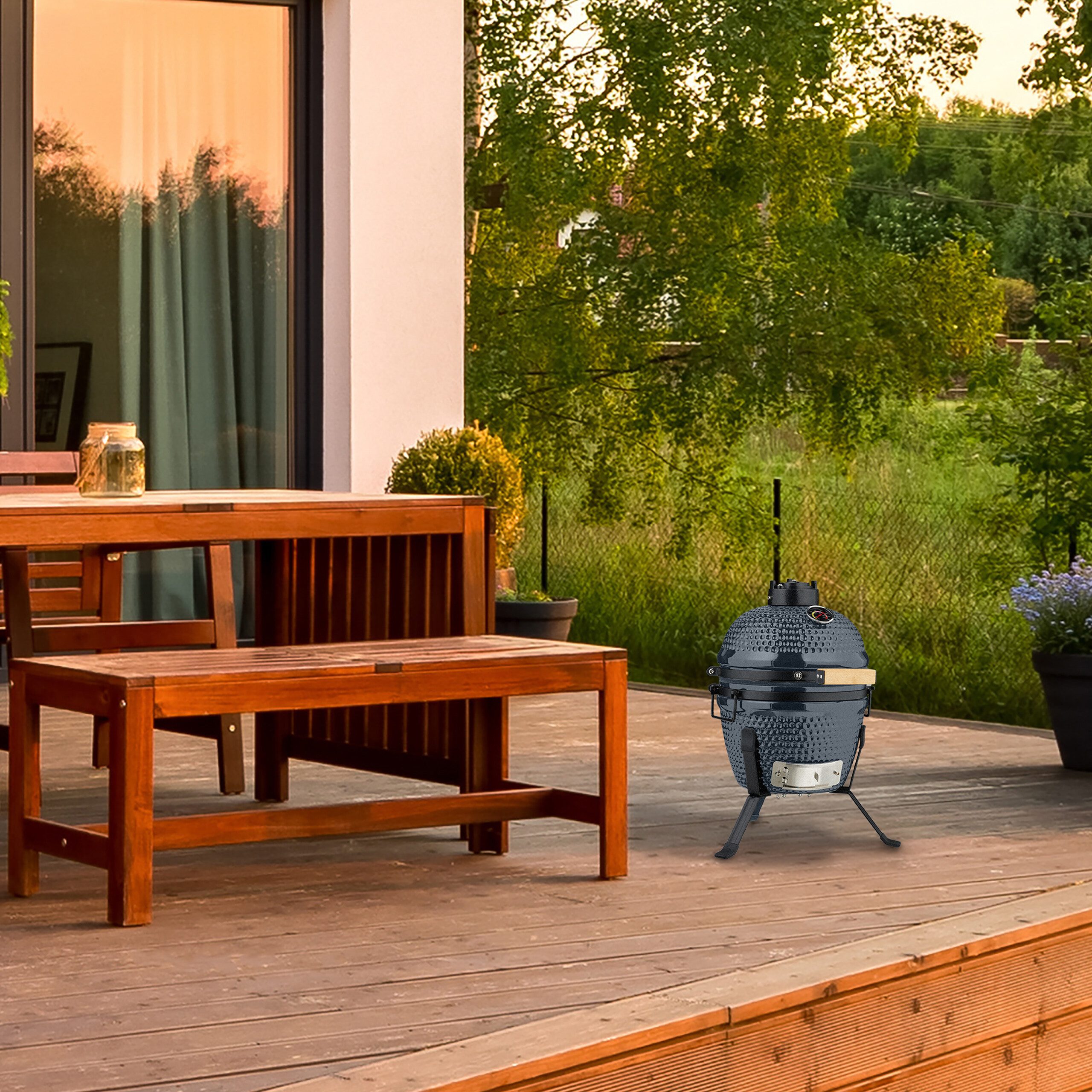 relaxdays Keramikgrill Kamado Grill aus Keramik, grau