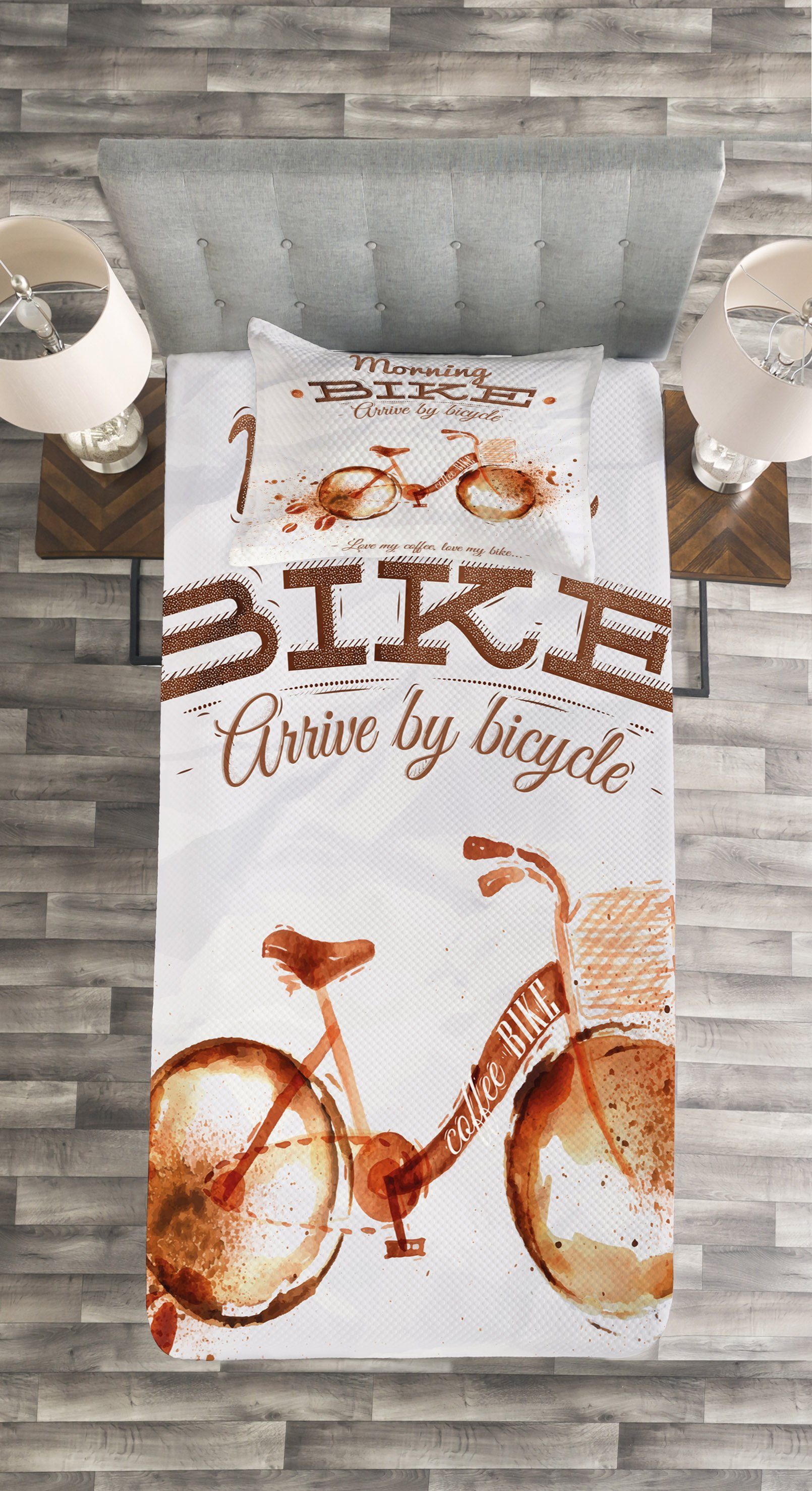 Waschbar, Tagesdecke Leidenschaft Kaffee-Kunst mit Liebe Set Bike Kissenbezügen Abakuhaus,