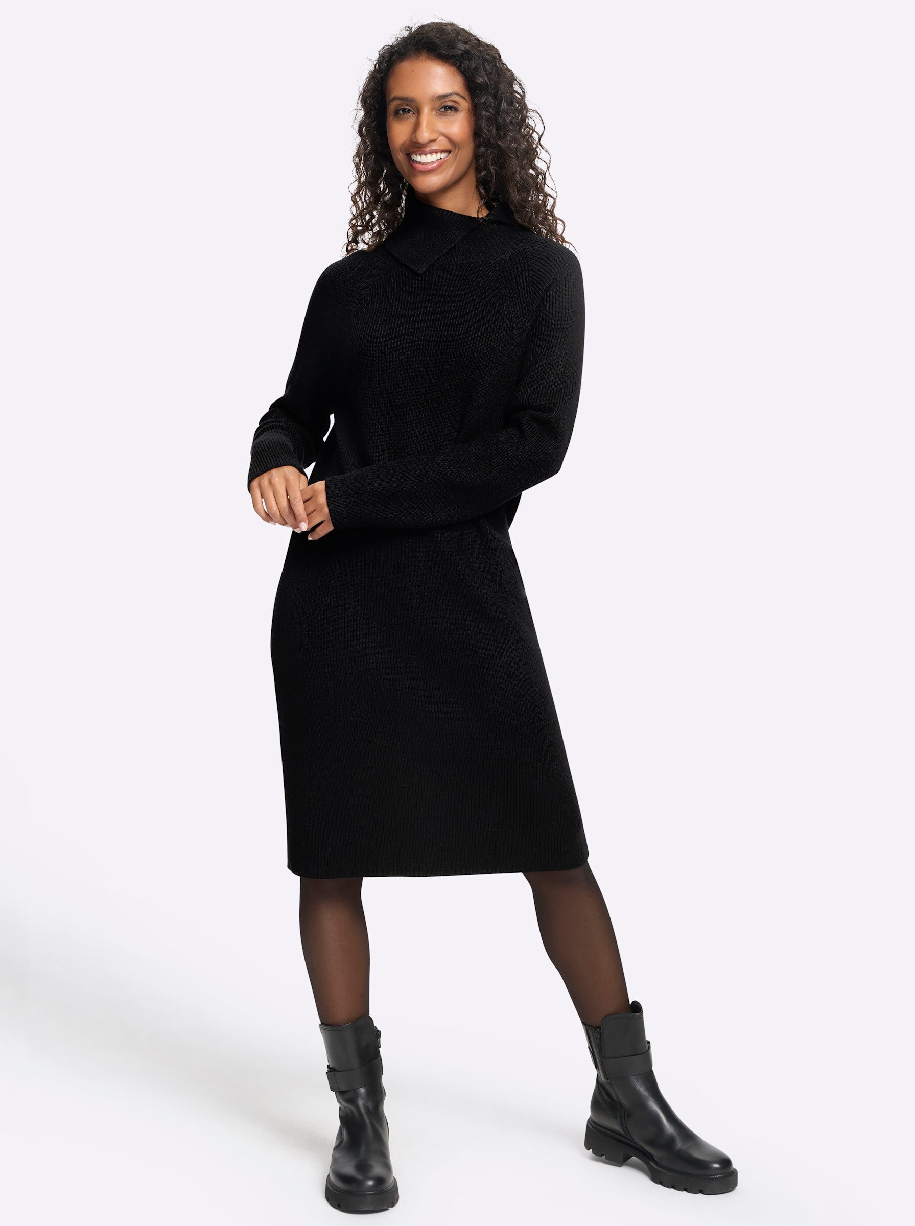 heine Etuikleid Strickkleid Langarm Ripp