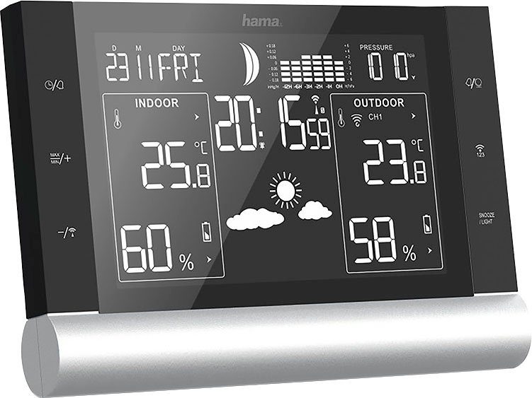 Hama Wetterstation, Funk, inkl. Außensensor, Wettervorhersage, mit Wecker Wetterstation (Innen-/Außentemperatur, Thermo-/Hygrometer, Funk, Wecker)