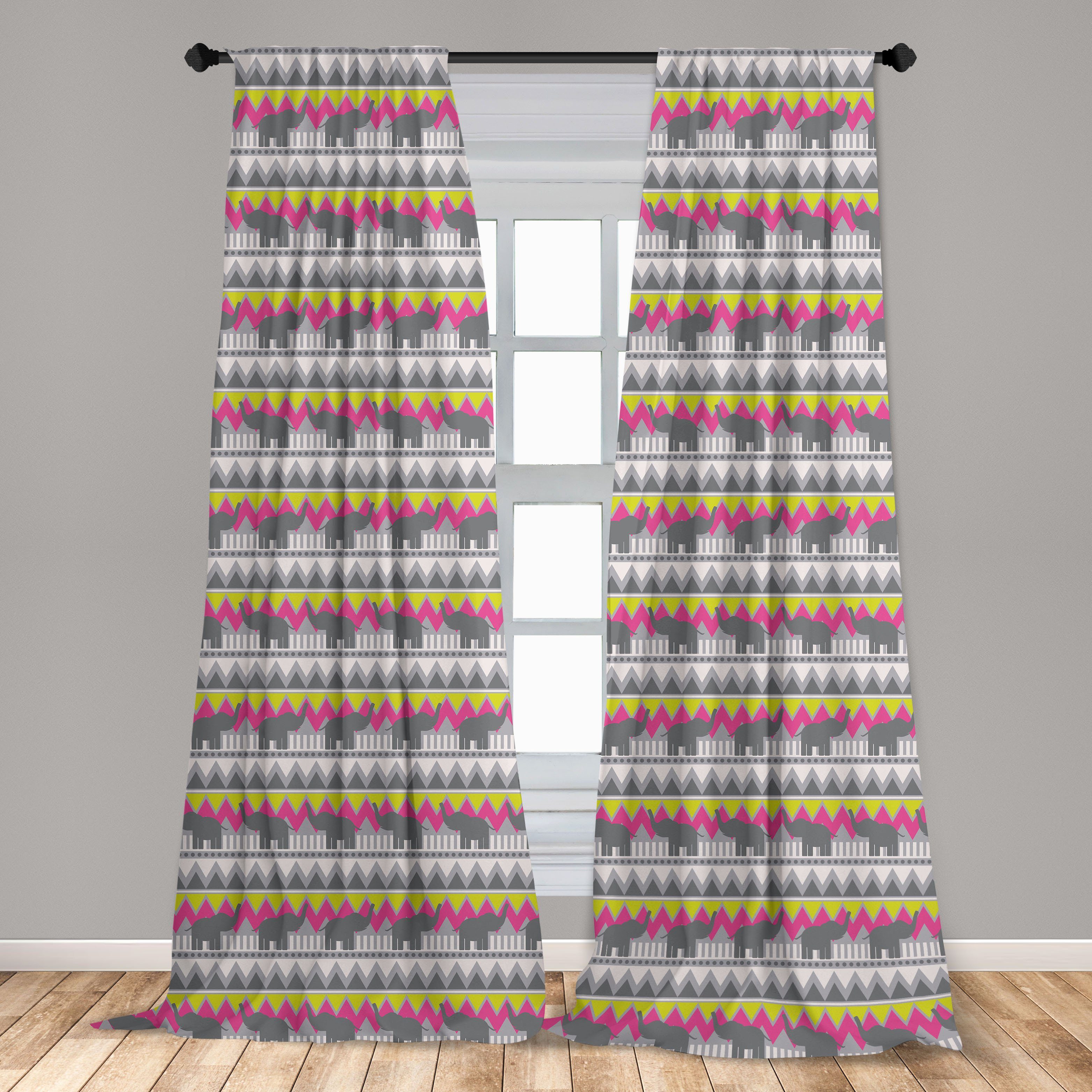 Gardine Vorhang für Wohnzimmer Elefant Ethnisch Microfaser, Schlafzimmer geometrischer Abakuhaus, Dekor