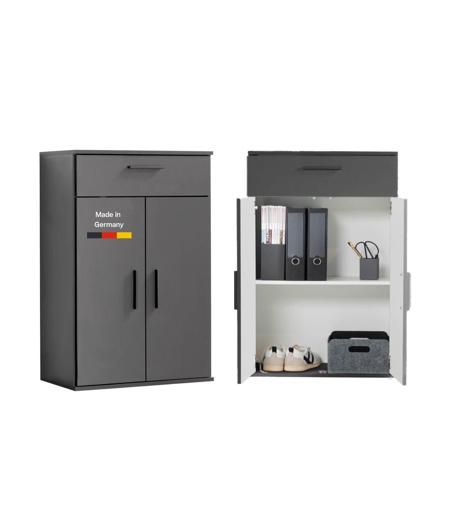 mokebo Mehrzweckschrank Der Praktische (60x90 cm, mit Schublade) Made in Germany, Büroschrank, Apothekerschrank in Anthrazit