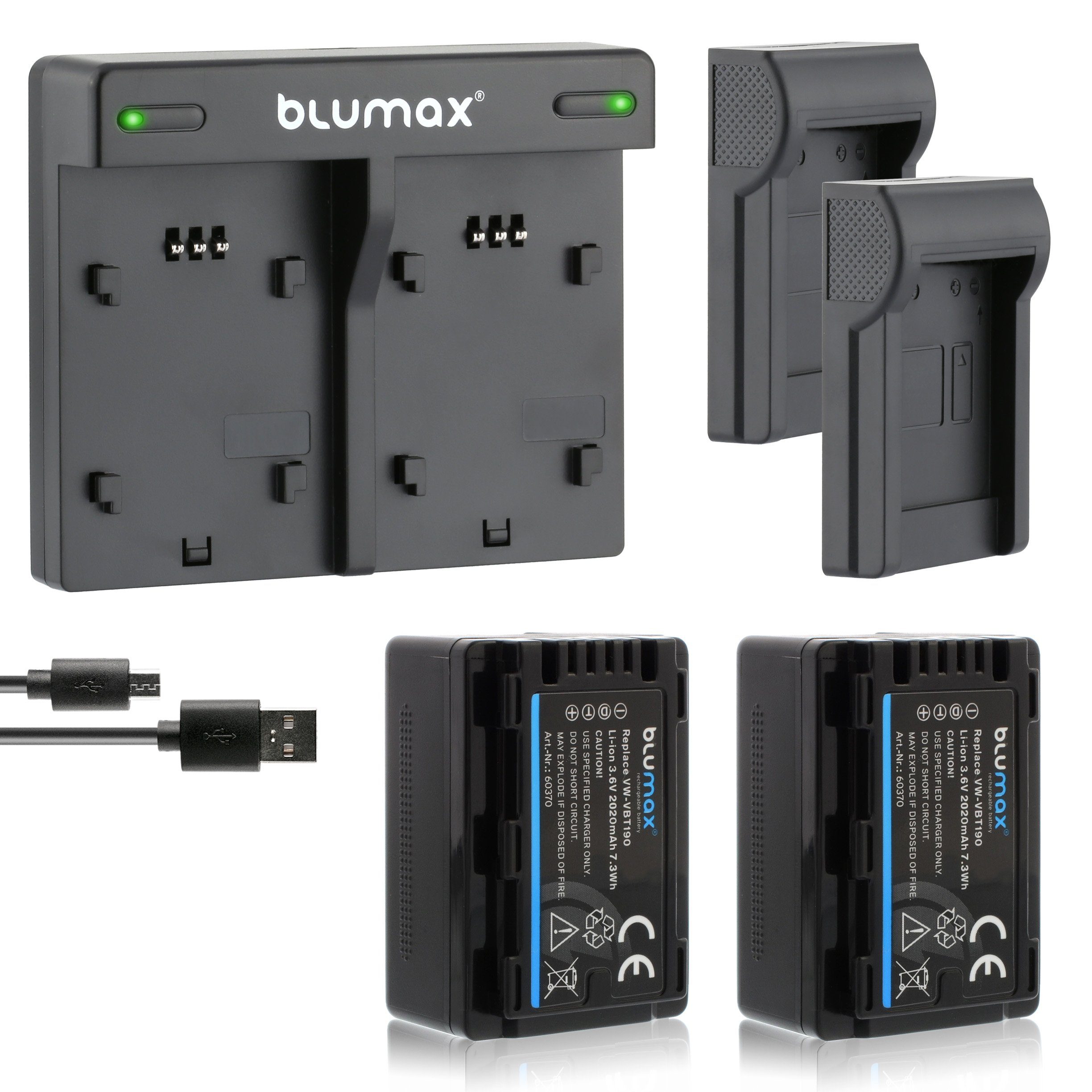 Blumax Set VW-VBT190 mit für Kamera-Akku Lader Panasonic mAh 2020