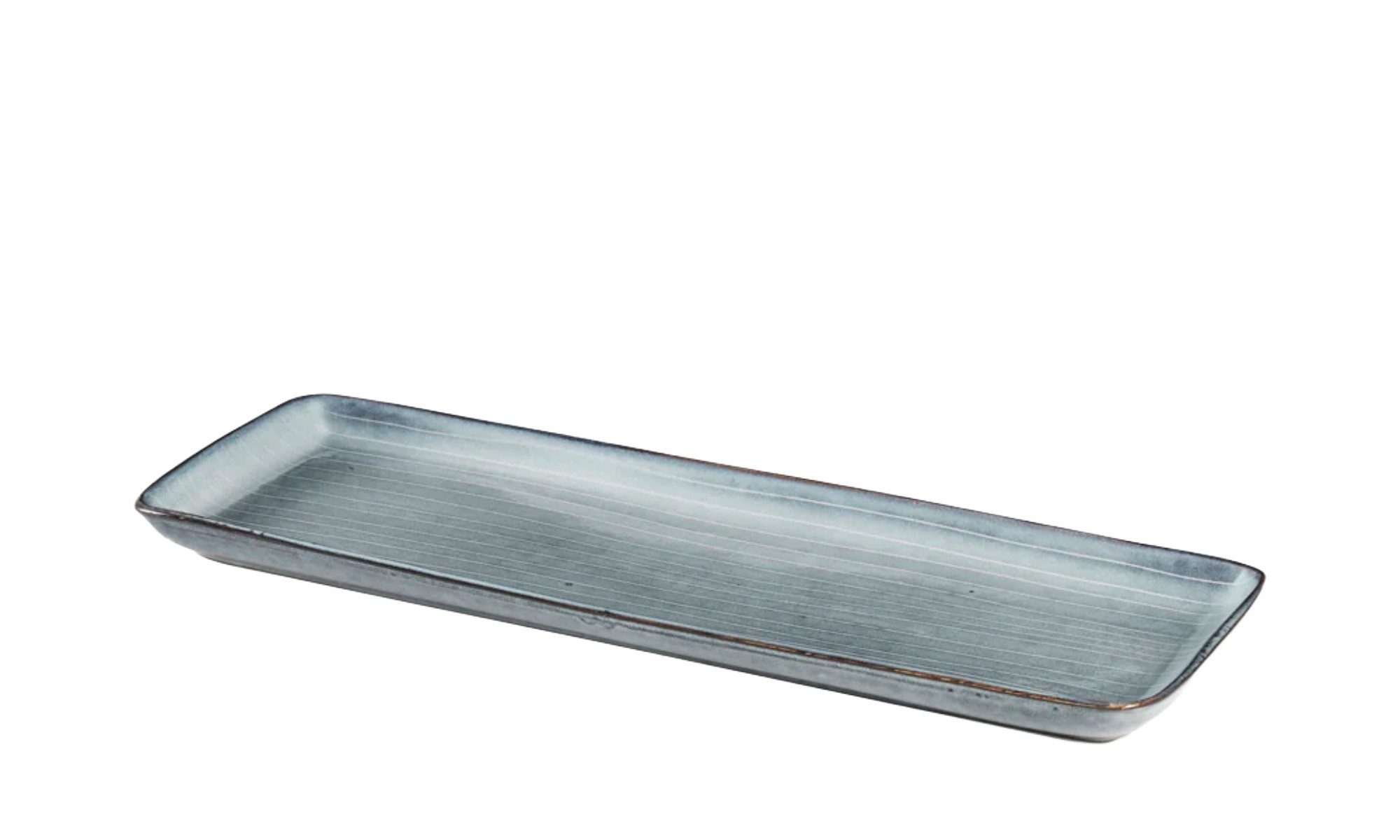 Broste Copenhagen Servierplatte Broste Copenhagen Nordic Sea Quadratischer Teller Steingut Soft Blue, Reaktiv Glasiertes Steingut