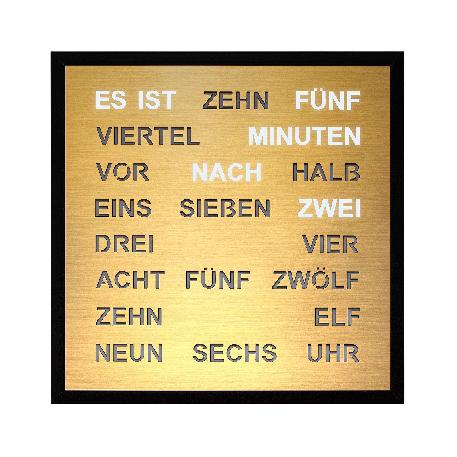 FILIUS zeitdesign Wanduhr Wortuhr als Tisch- Wanduhr Serie 0402 40x40x4,5 cm Made in Germany (220 Volt Stromanschluß)