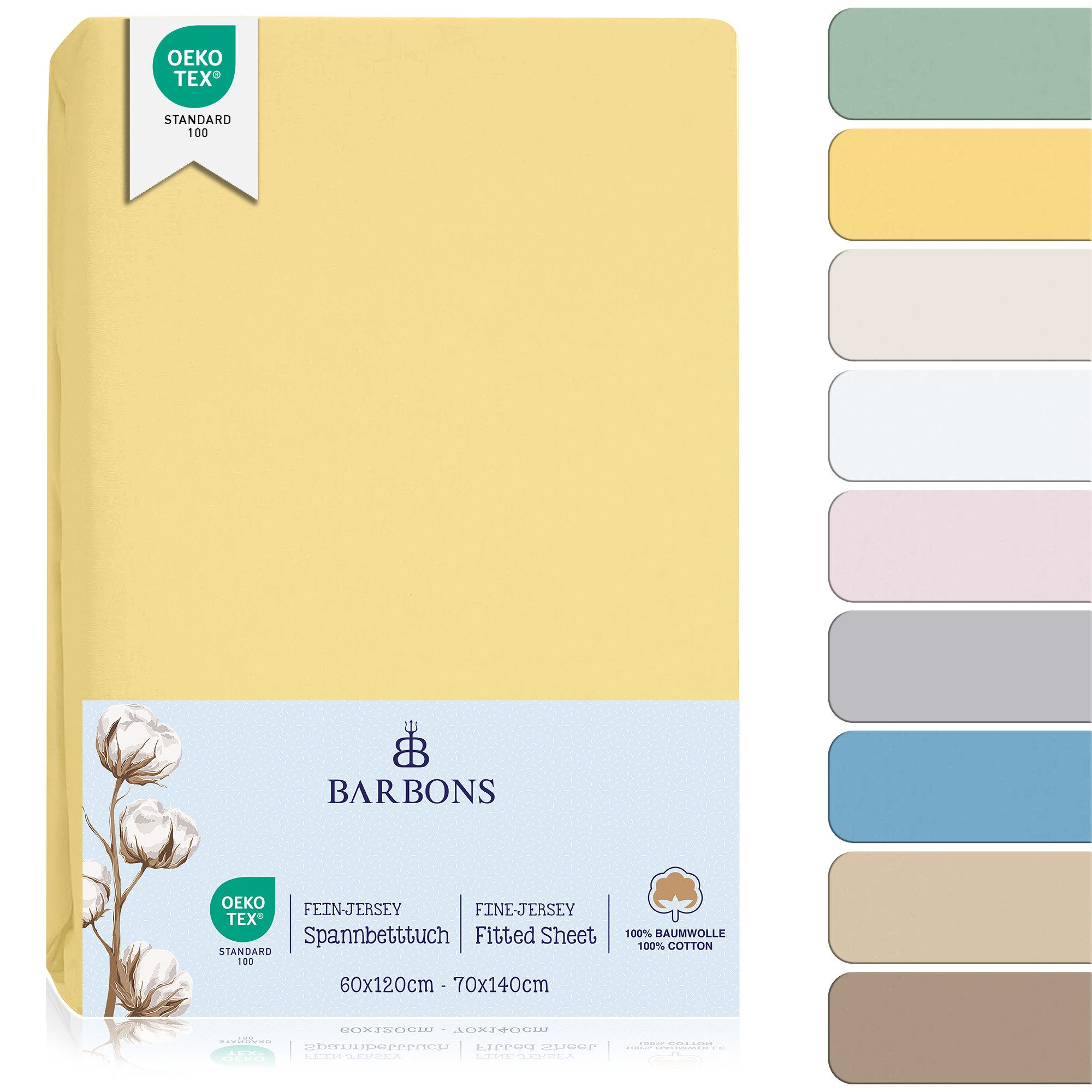 BARBONS Spannbettlaken 60 x 120 für Baby, 70 x 140 Jersey Bettlaken Babybett, Kinderbett, (1 Stück), 100% Baumwolle