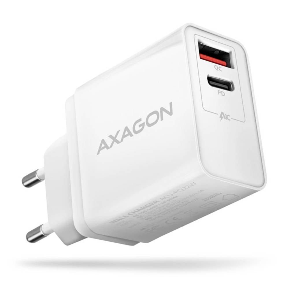 AXAGON Ladegerät, 1x USB-C, 1x USB-A, PD3.0/QC3.0, 22 W USB