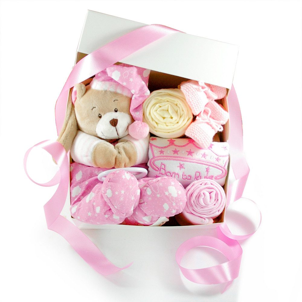 dubistda-WINDELTORTEN- Neugeborenen-Geschenkset Geschenkbox zur Geburt Spieluhr TEDDY, Geschenk Babyparty Babyshower