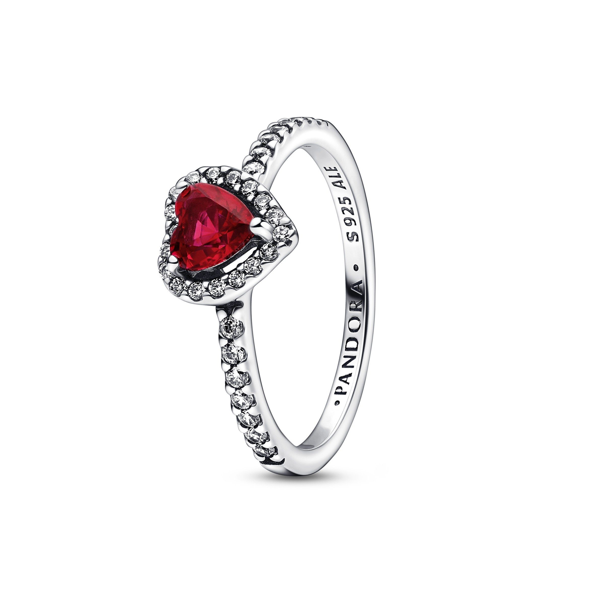 Pandora Silberring Pandora Ring Sparkling Red Elevated Heart 198421C02-56 Silber