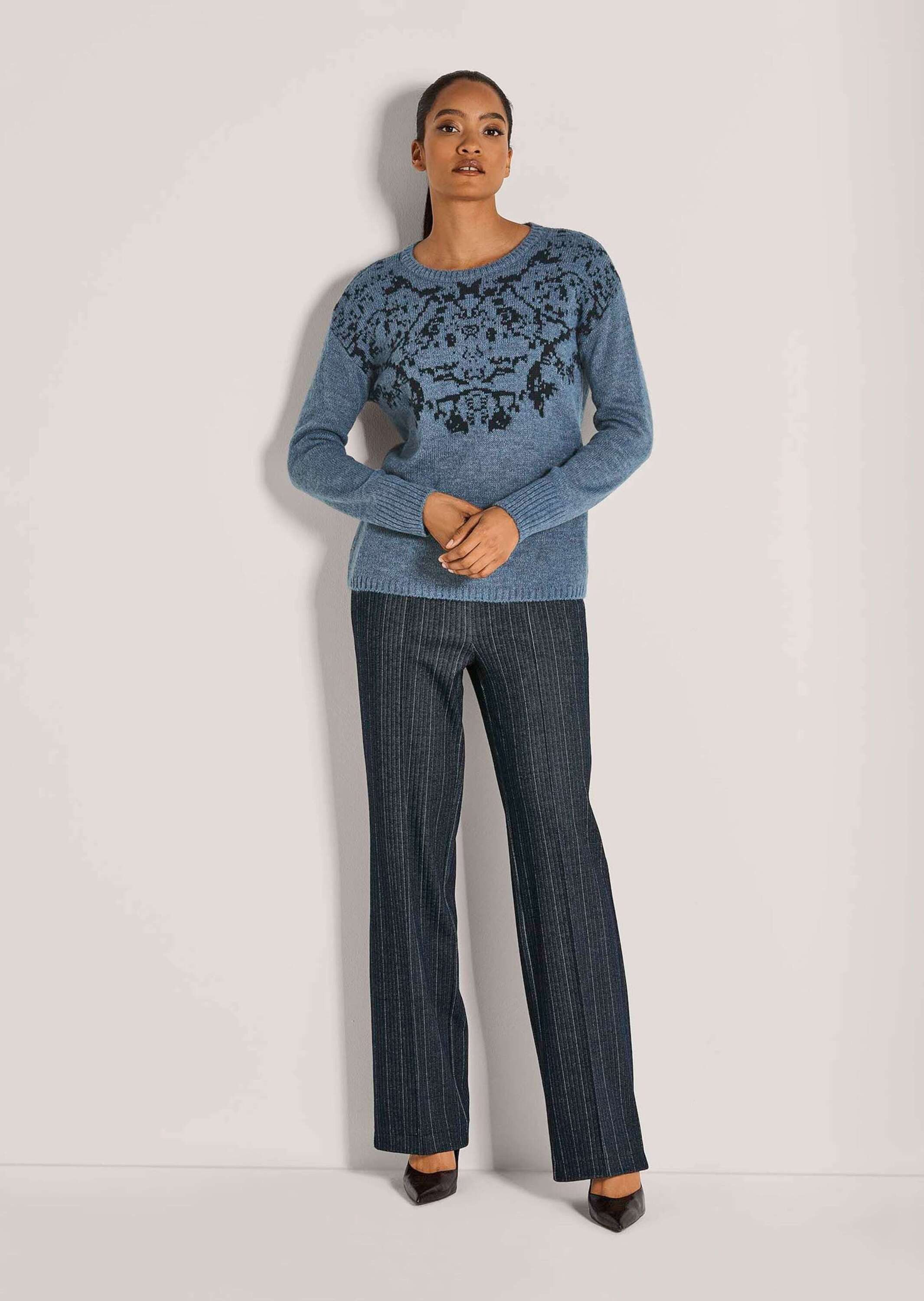 MADELEINE Strickpullover Eleganter Jacquard-Pullover mit Rundhals Winterpullover mit formstabilem Rippstrick und langen Ärmeln