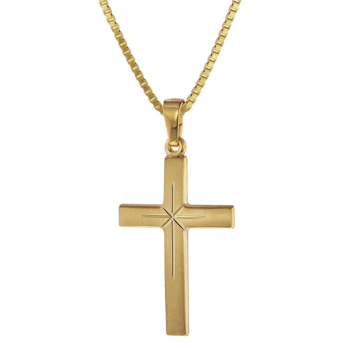 trendor Kreuzkette 75278, Kreuz 24 mm Gold 333 (8 Karat) an Goldplattierter Silberkette