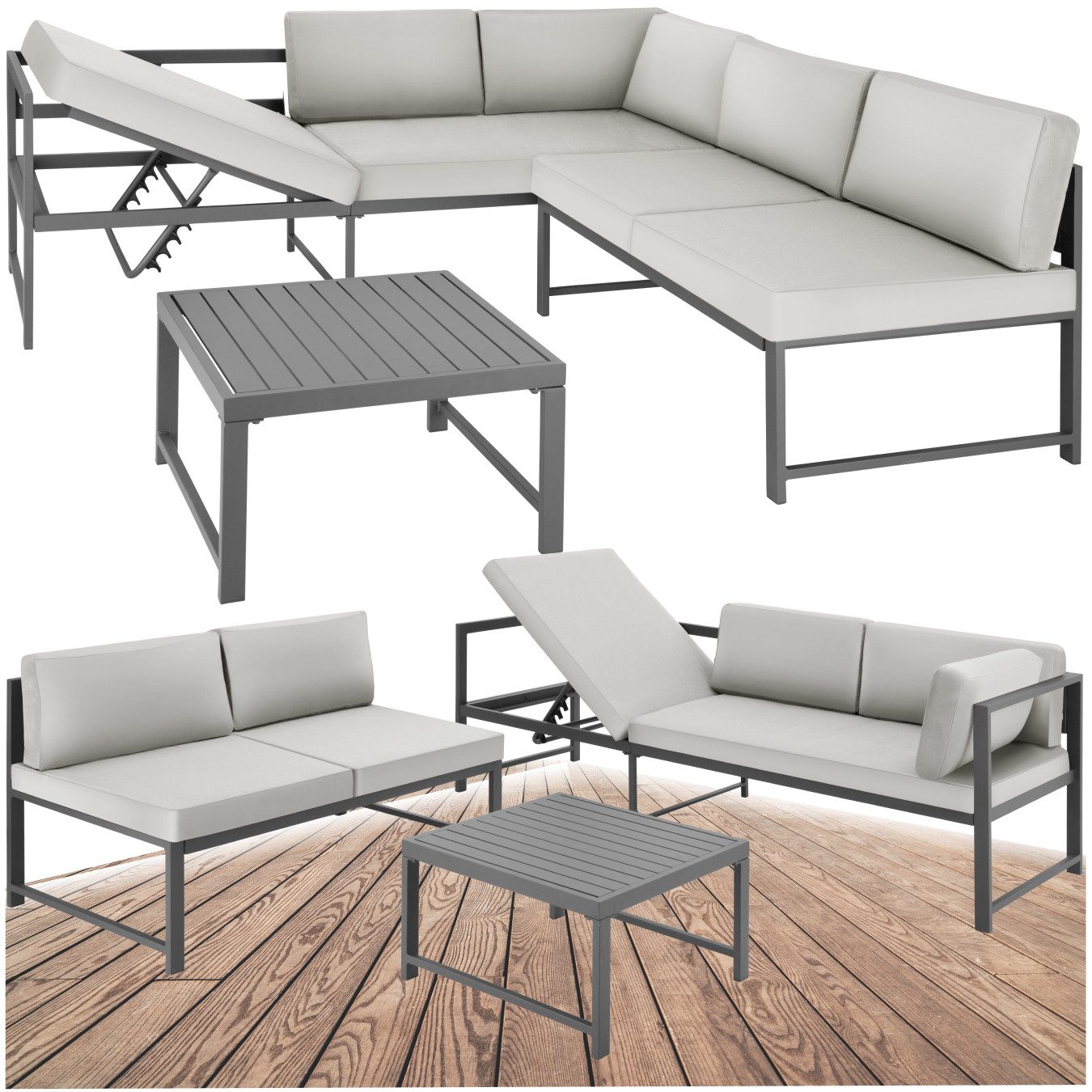 tectake Gartenlounge-Set Sitzgruppe, (Set., 3-tlg), Wetterfeste und absolut rostfreie Konstruktion