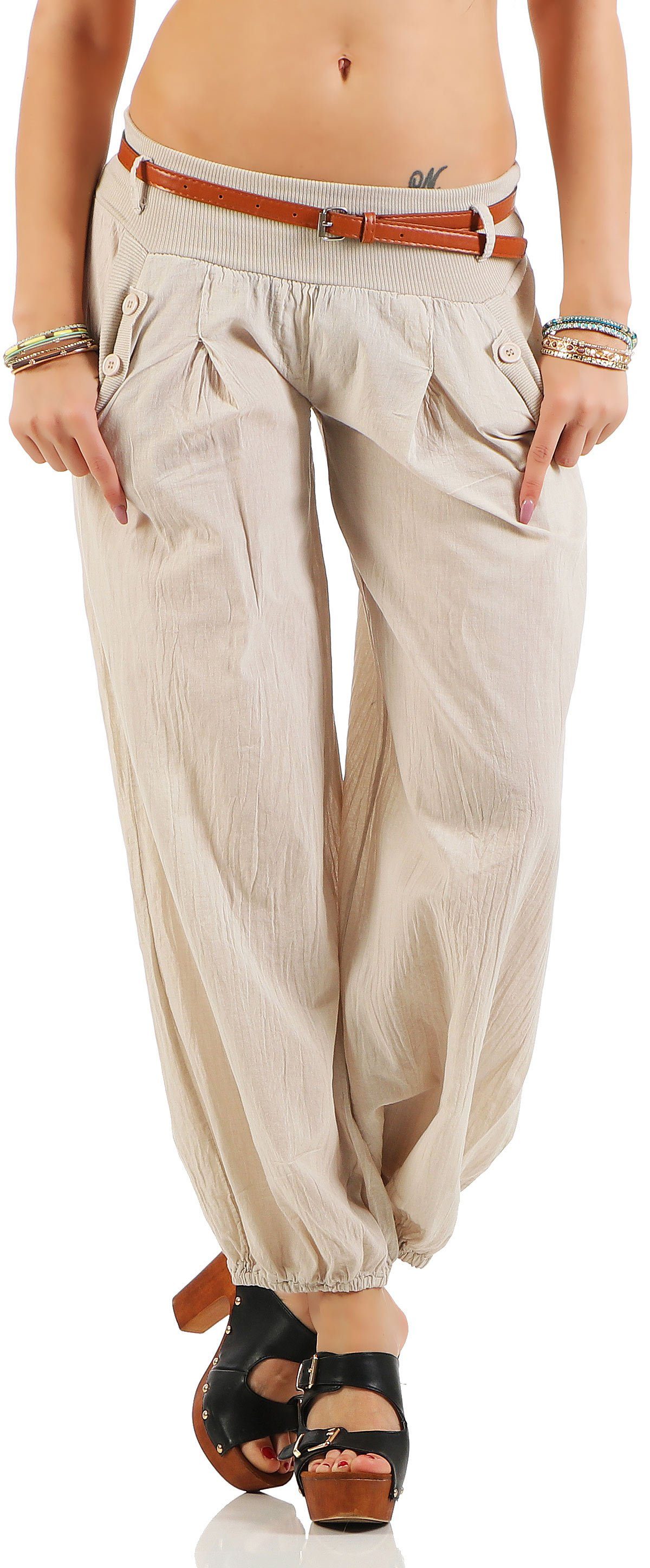 malito more than fashion Haremshose malito Damen Chino Hose in Uni Farben, Freizeithose mit Gürtel, Sommerhose mit Gürtel