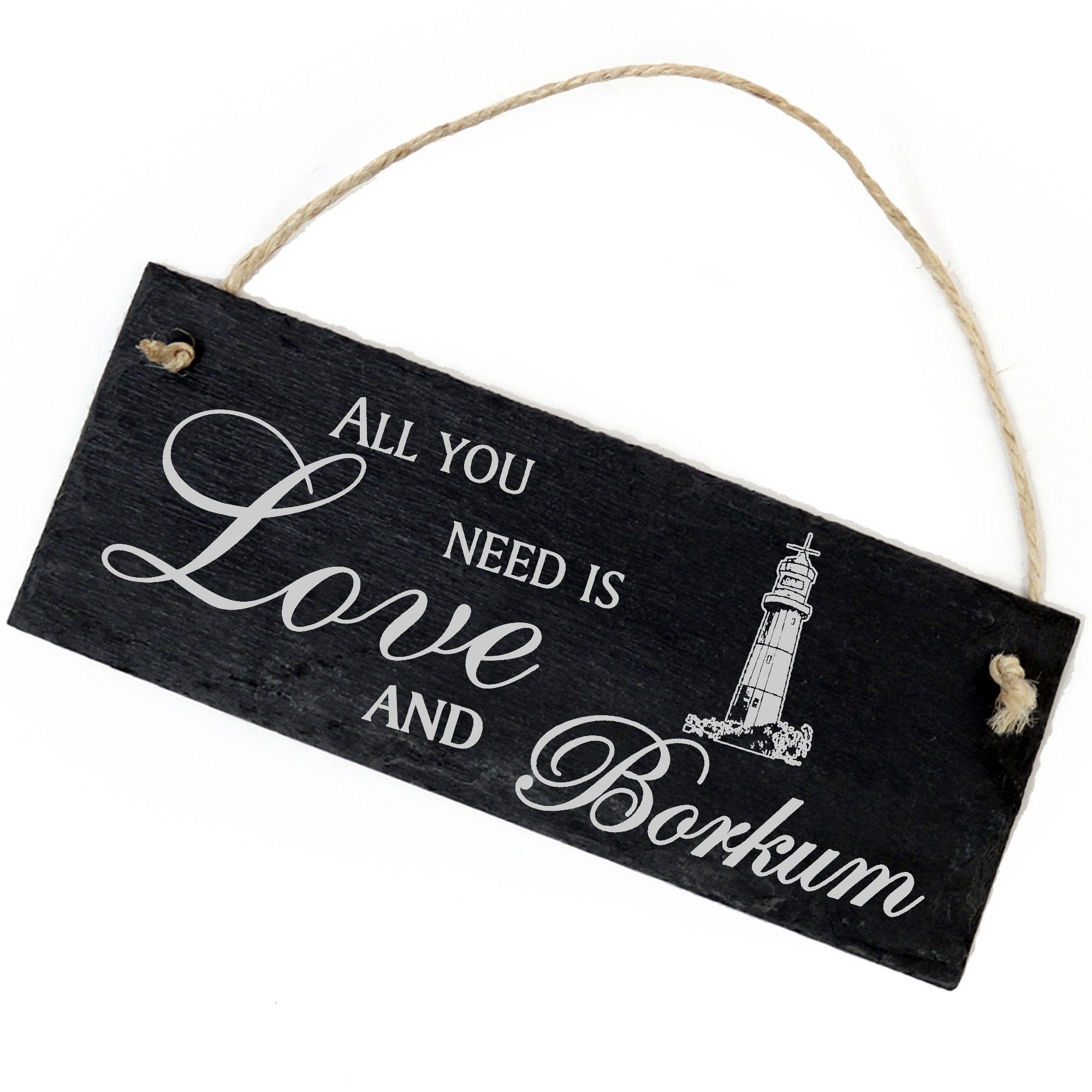 Dekolando Hängedekoration Insel Borkum Leuchtturm 22x8cm All you need is Love and Borkum