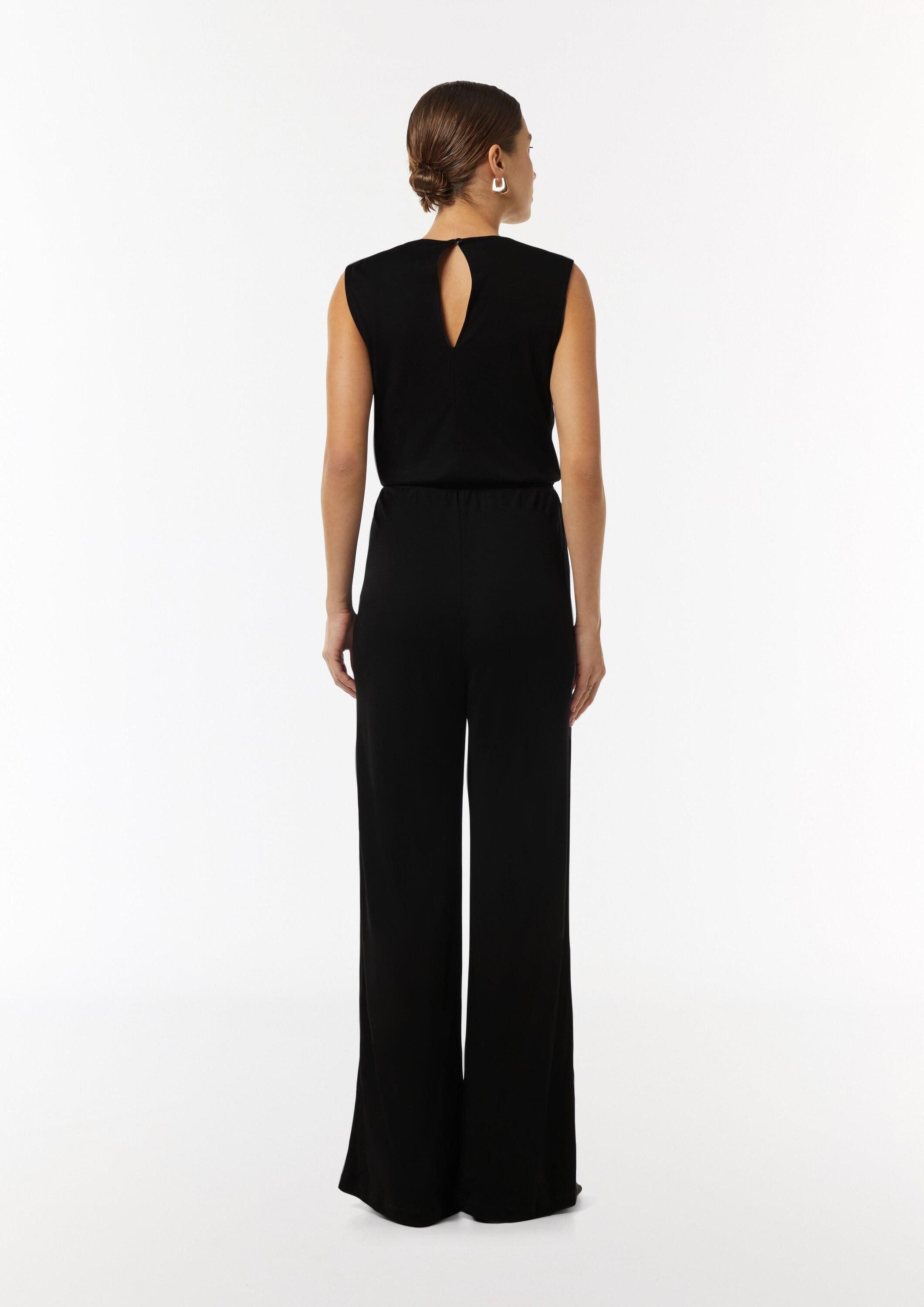 comma Jumpsuit Overall Jersey-Jumpsuit mit Wasserfall-Ausschnitt