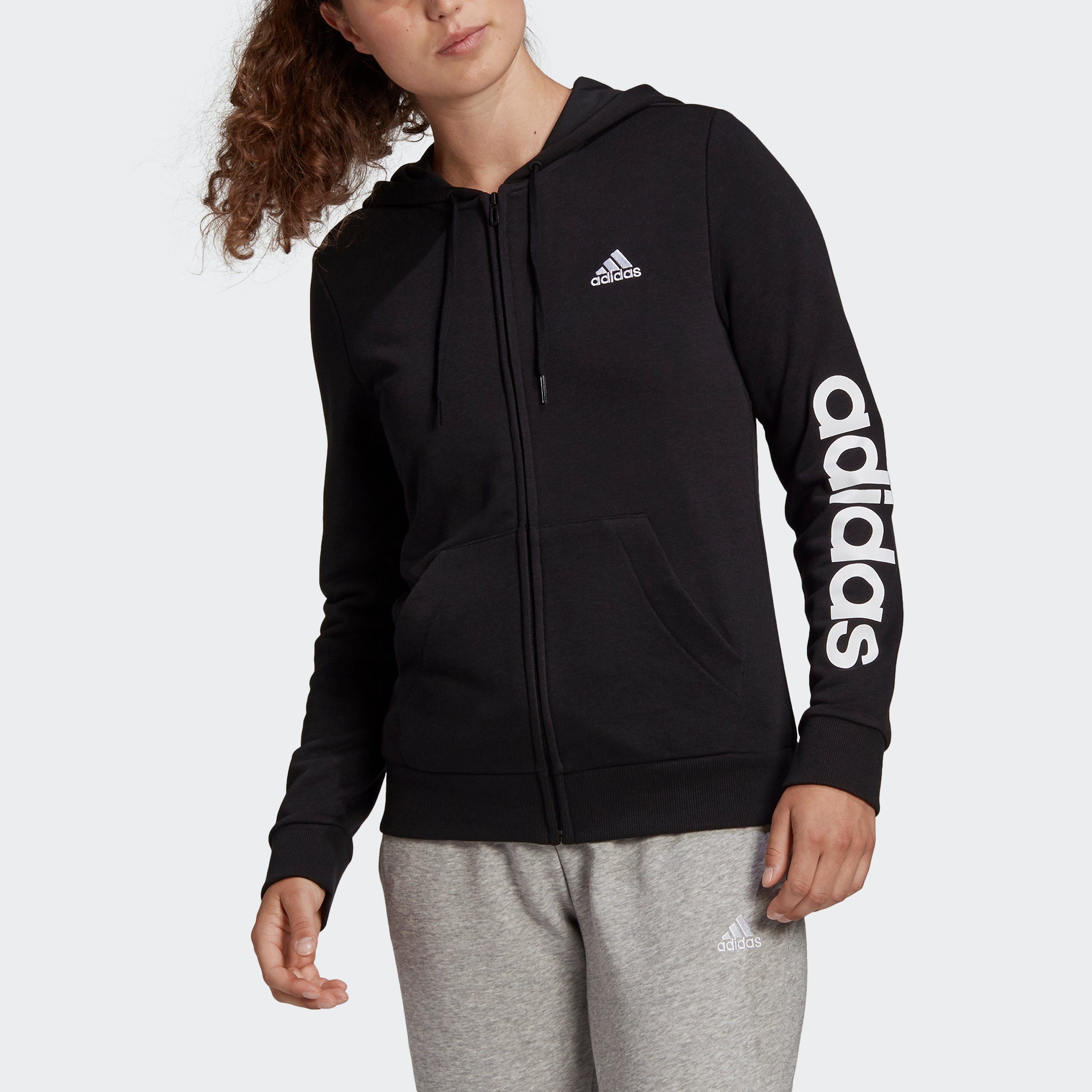 Kapuzensweatjacke ESSENTIALS KAPUZENJACKE adidas LOGO BLACK/WHITE (1-tlg) Sportswear