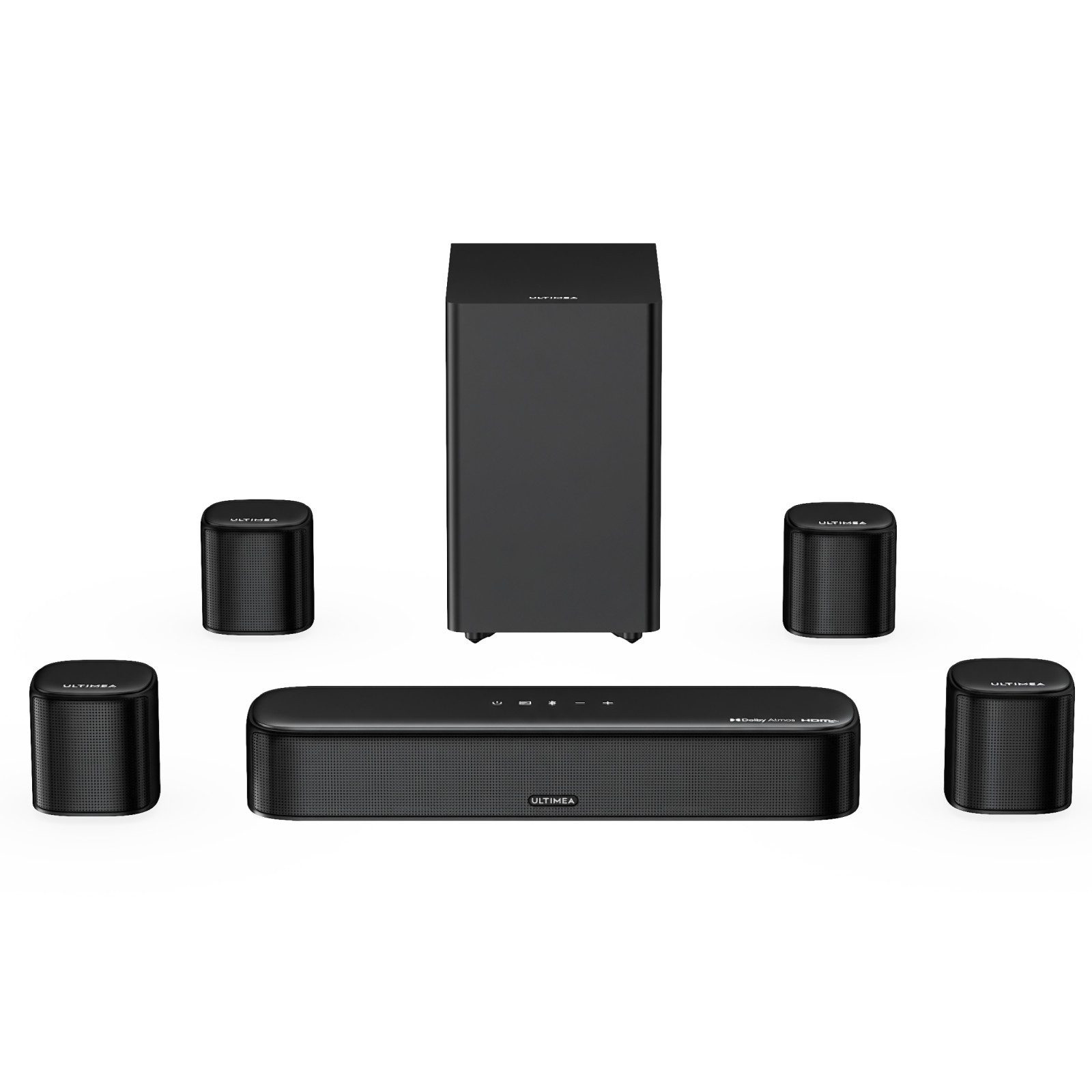 Ultimea Aura S5T 7.1 Soundsystem 7.1-Kanal Dolby Atmos Soundbar (HDMI eARC und Bluetooth® 6.0, 420 W, 5,25'' Subwoofer, VoiceMX, BassMX, 4 Surround Lautsprecher)