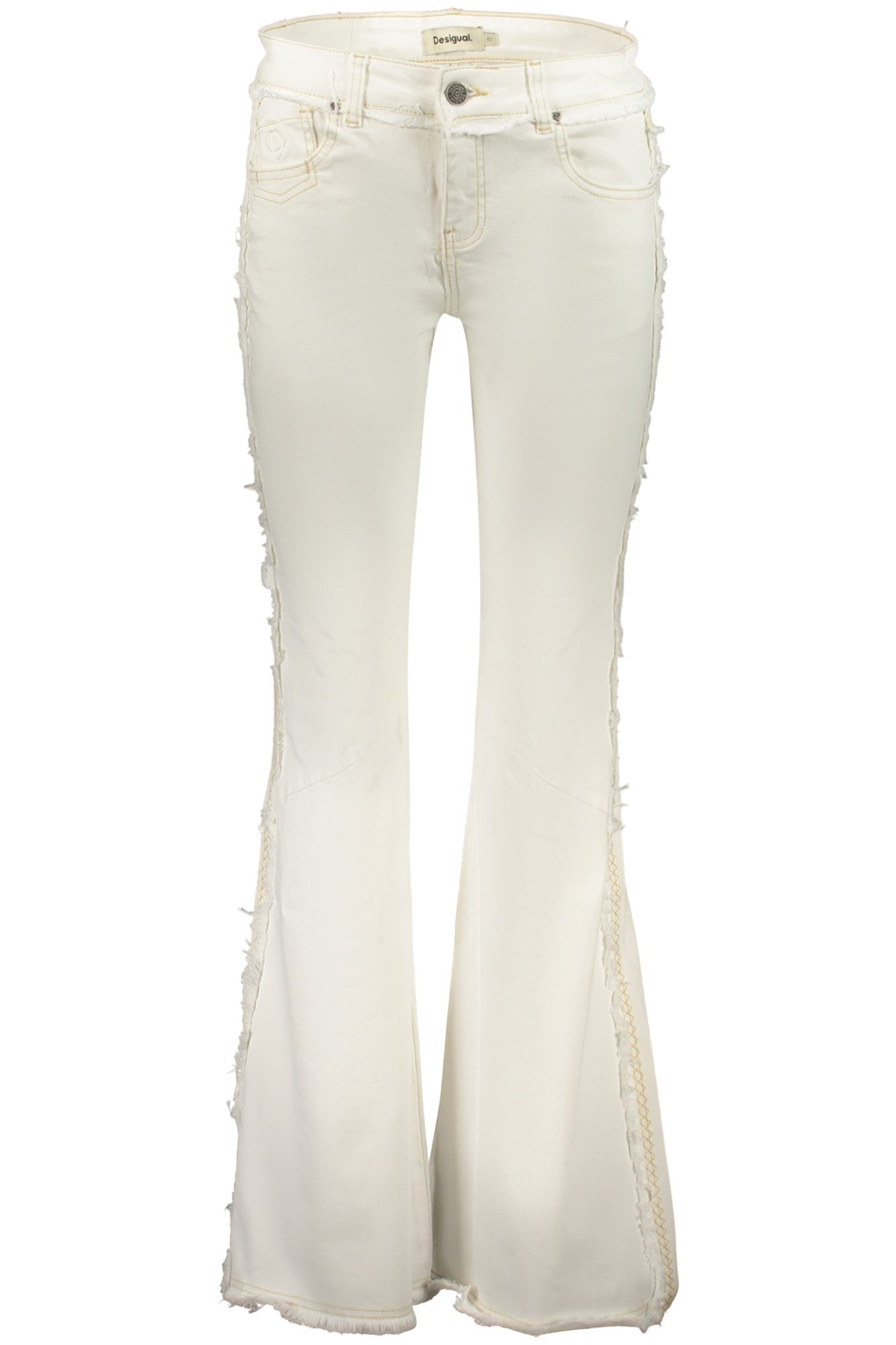 Desigual Weiße Damen-Schlagjeans: Regular Fit, Kontrastdetails, 5 Taschen