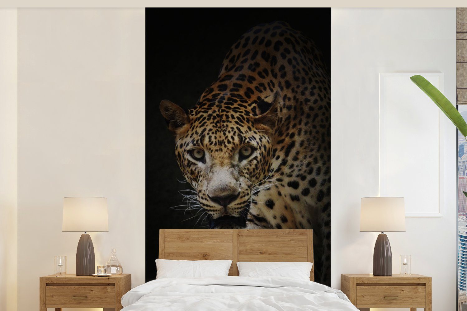 MuchoWow Fototapete Leopard - Wilde Tiere - Licht, Matt, bedruckt, (2 St), Vliestapete für Wohnzimmer Schlafzimmer Küche, Fototapete
