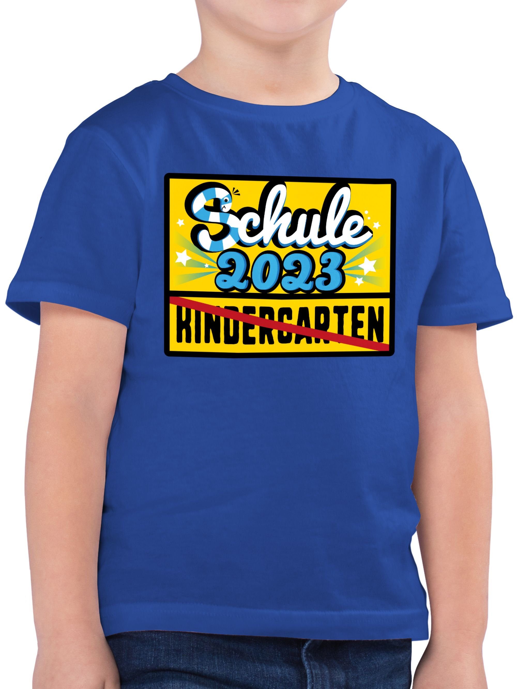 Shirtracer T-Shirt Ortsschild Schule 2023 Kindergarten Einschulung Junge Schulanfang Geschenke 3 Royalblau