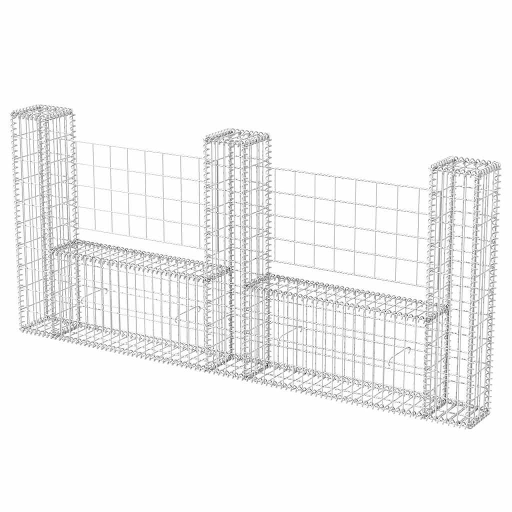vidaXL Gartenzaun Gabionenkorb U-Form Stahl 240×20×100 cm, (1-St)