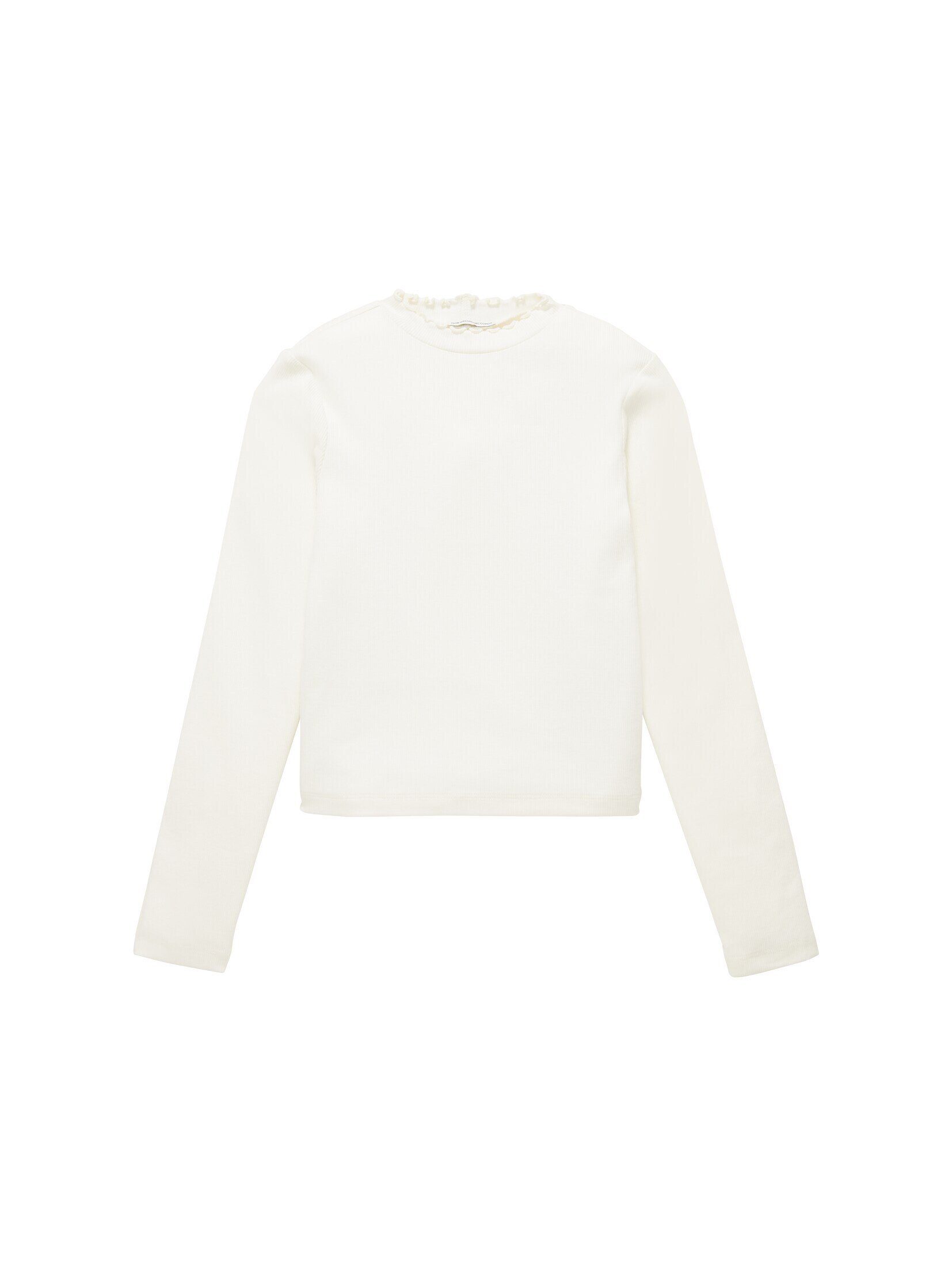 TOM TAILOR Wool mit Bio-Baumwolle Cropped Langarmshirt T-Shirt White
