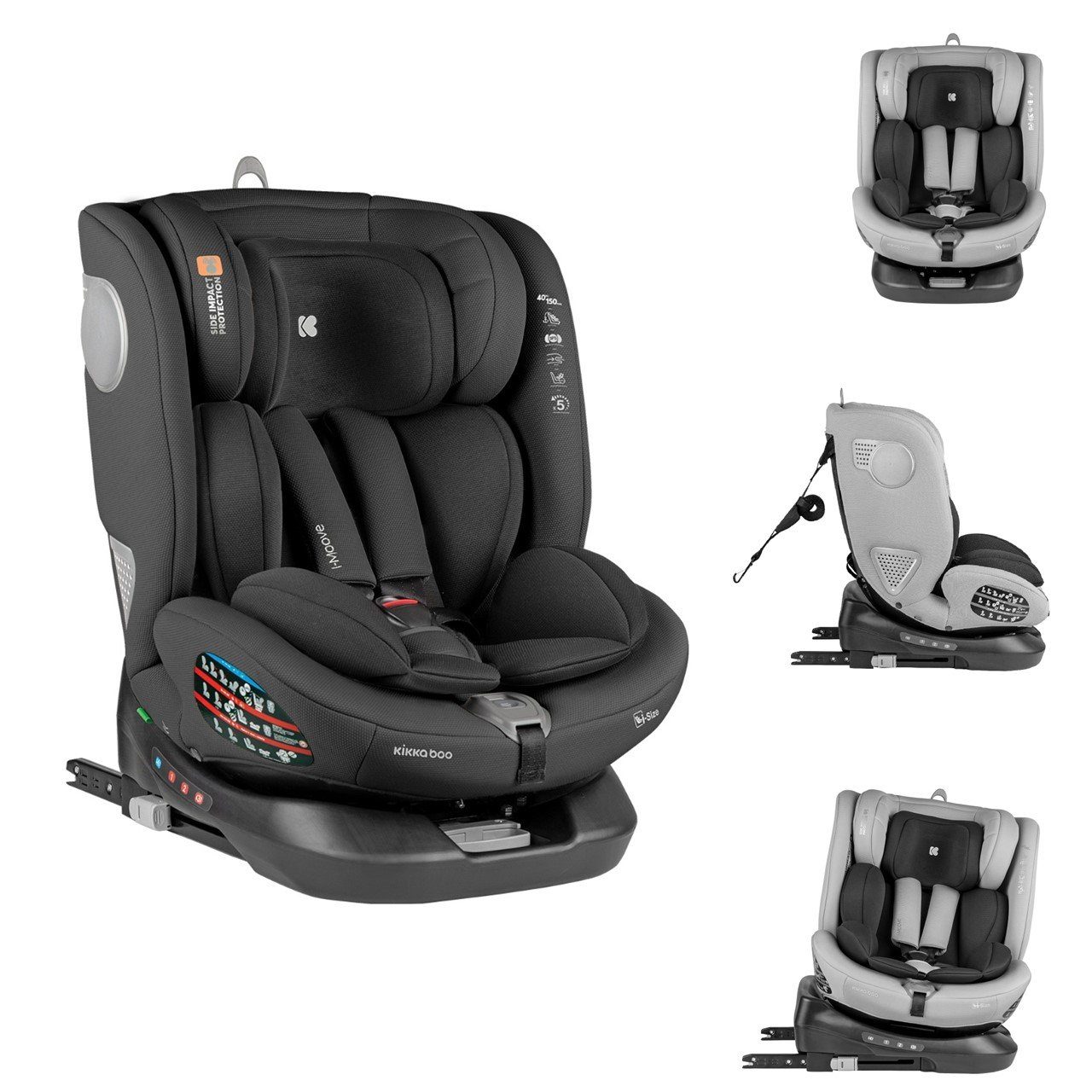 i-Moove Kikkaboo bis: 36 Autokindersitz Kopfstütze schwarz Kindersitz (40-150cm) i-Size, 360-Grad-Drehung Isofix kg,