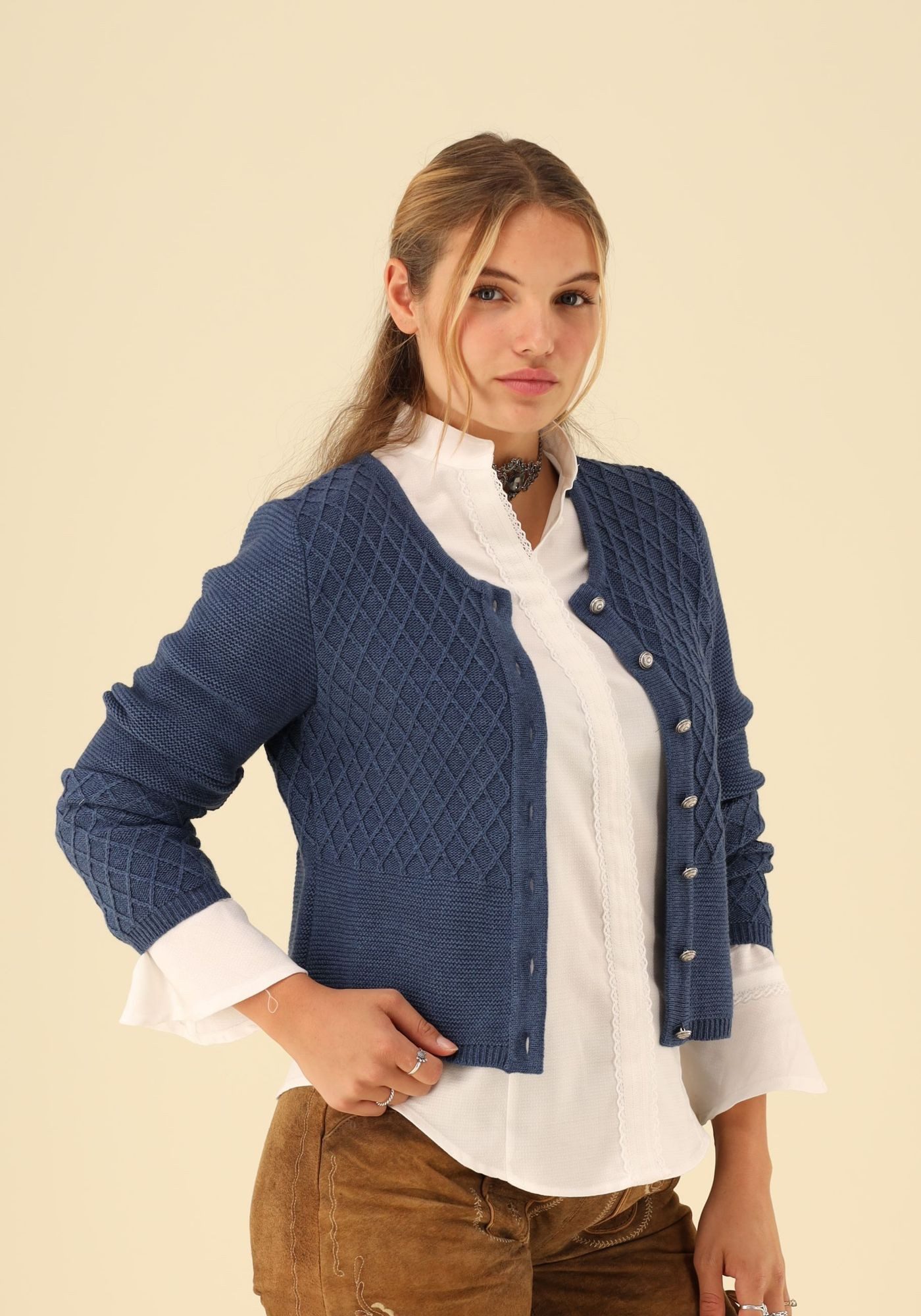 OS Trachten Strickjacke Swoyar Trachtenjacke mit Rautenmuster