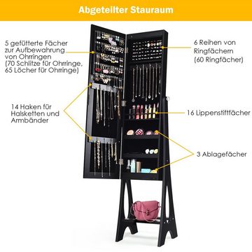 COSTWAY Schmuckschrank mit 12 LEDs freistehend und Ganzkörperspiegel, 153cm