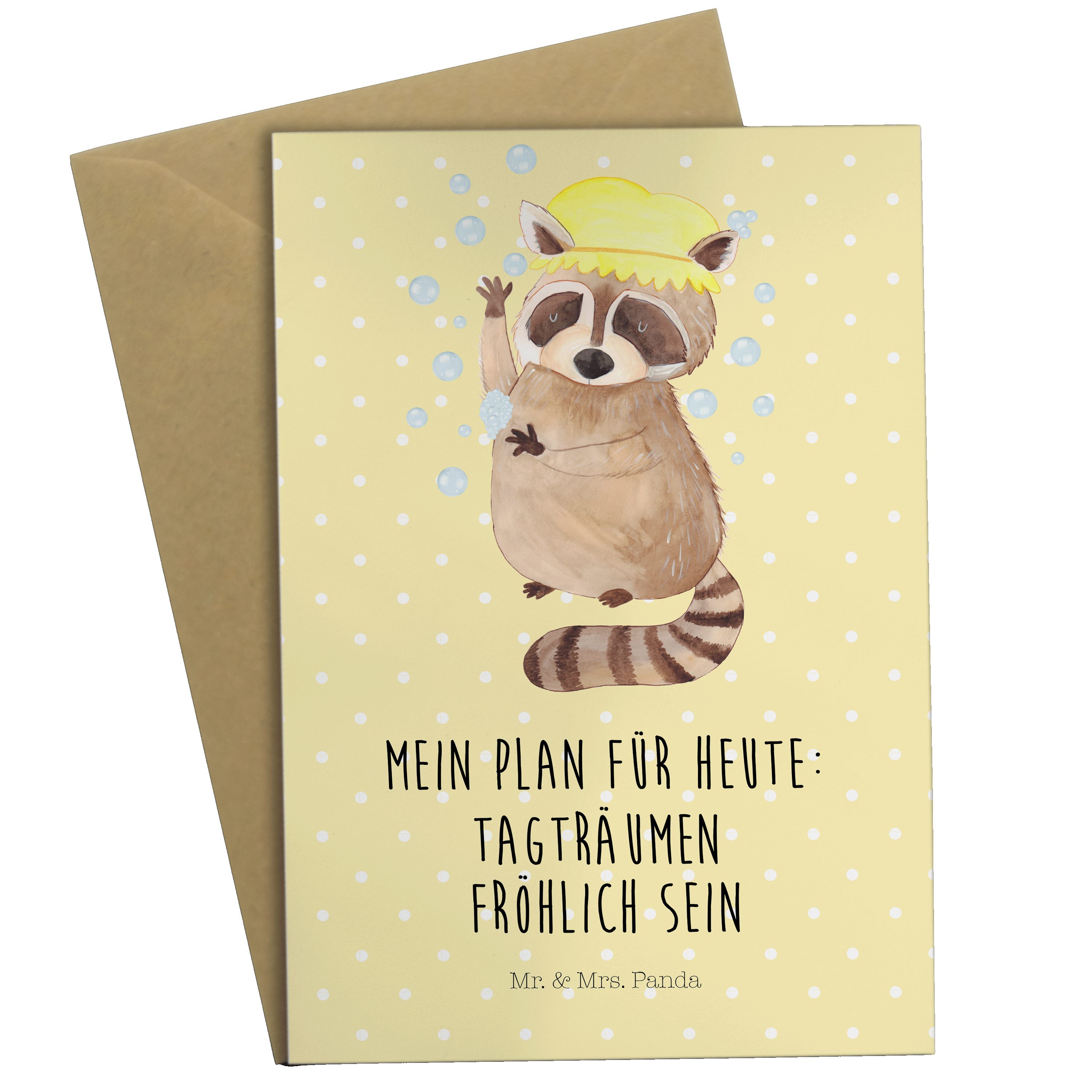 Mr. & Mrs. Panda Grußkarte - Waschbär Plan Pastell Geschenk, Gelb waschen, Glückwunschkarte, 