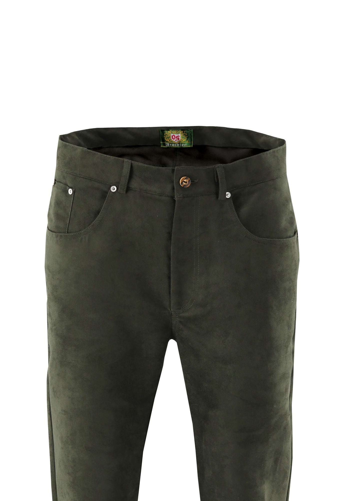 OS Trachten Outdoorhose Spefu lang, schmal zulaufend, Hirschhornoptik-Knopf, 5 Taschen, Lederimitat – Bild 3 von 3