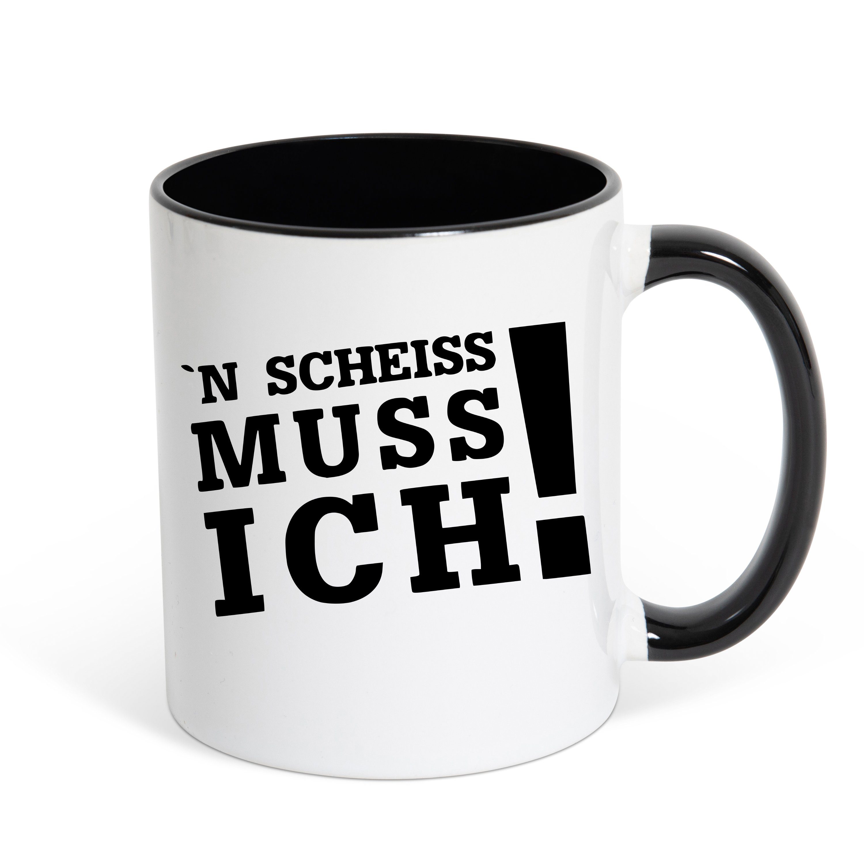 Keramik, Tasse Youth Geschenk, ICH 'N SCHEISS lustigem Designz Kaffeetasse Spruch MUSS Weiss/Schwarz mit