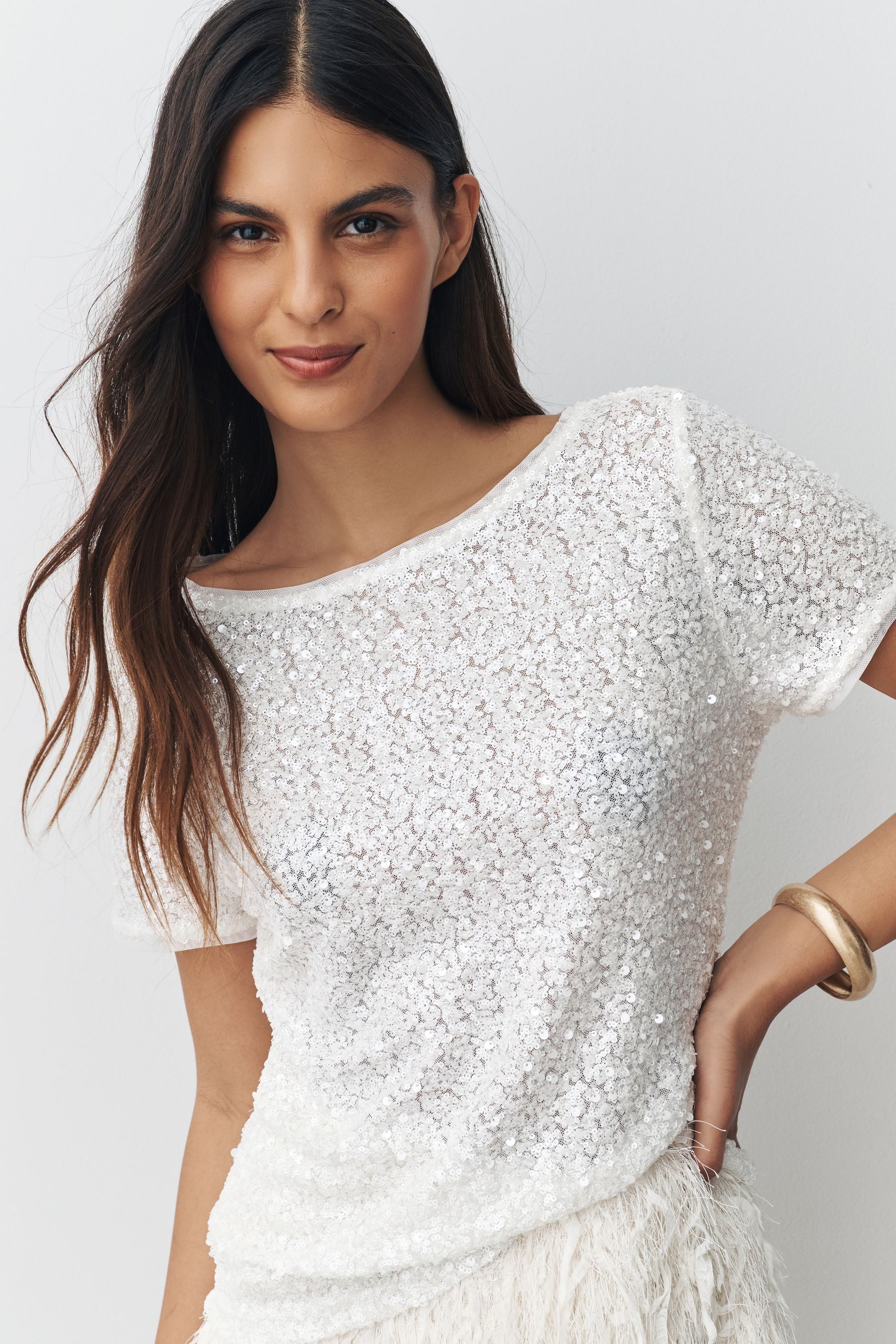 Next Paillettenshirt Kurzärmeliges T-Shirt mit Pailletten, Brautmode (1-tlg) – Bild 5 von 5