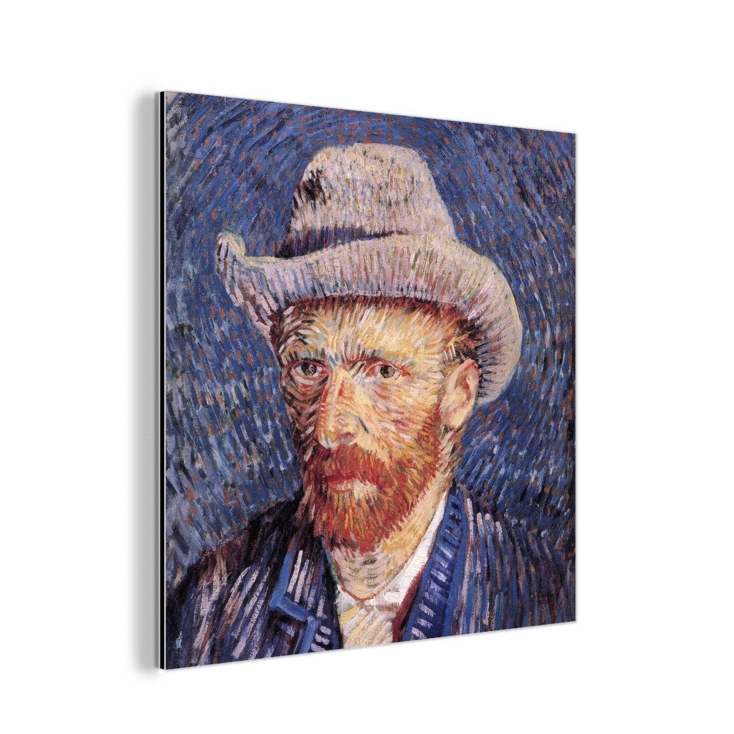 MuchoWow Metallbild Selbstbildnis mit grauem Filzhut - Vincent van Gogh, (1 St), Alu-Dibond-Druck, Gemälde aus Metall, Aluminium deko