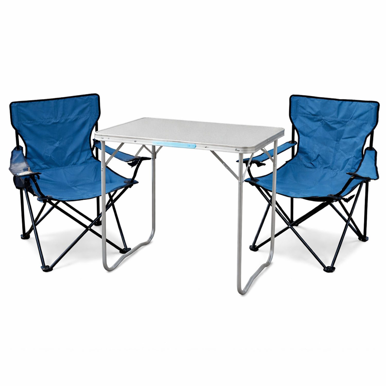 Essgruppe 3-teiliges Campingmöbel Set XL Tisch Campingstühle/Anglerstühle Blau
