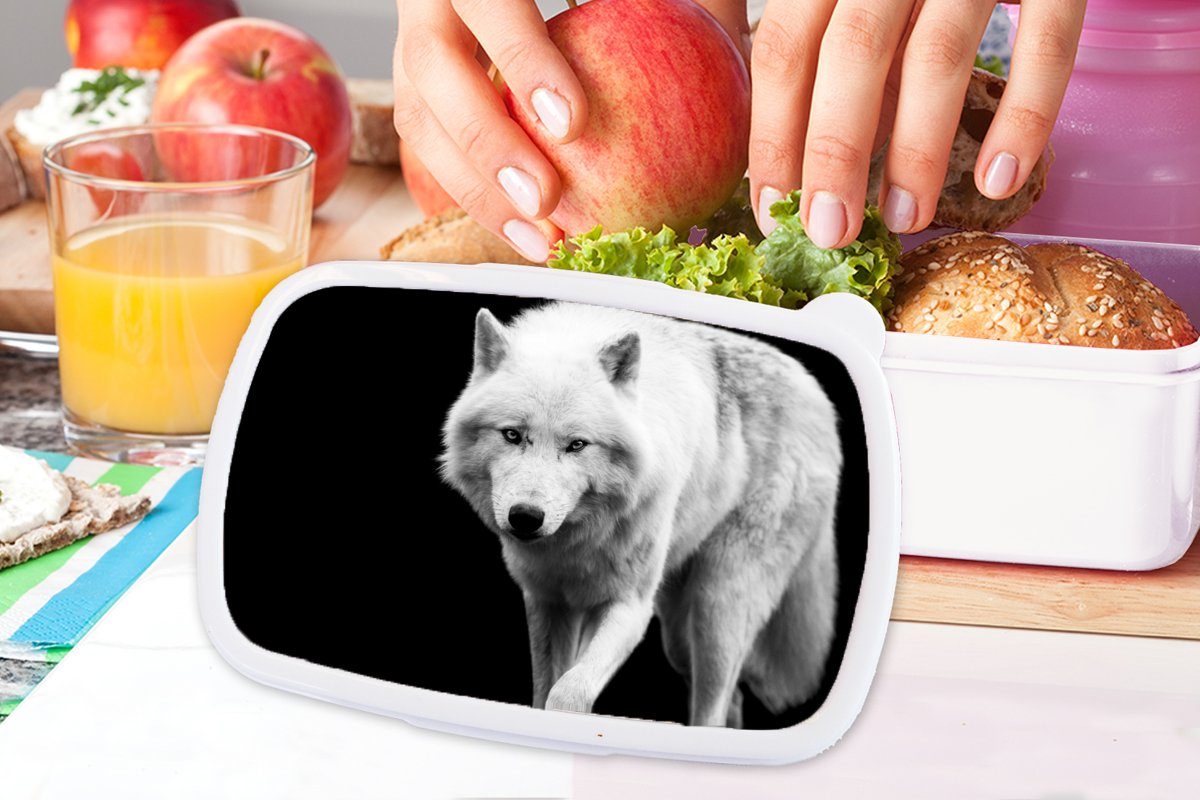 MuchoWow Lunchbox Wolf - und Brotbox Tier Mädchen Brotdose, Kinder für - Erwachsene, Weiß, und Jungs Kunststoff, Schwarz für (2-tlg), 
